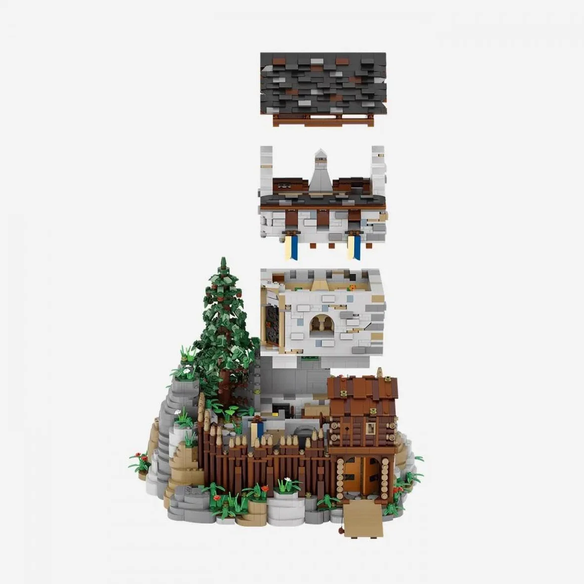 BlueBrixx Château Blaustein, 5747 Mini Blocs, Château Médiéval | Cinq minifigurines, toit amovible et deux étages, cuisine, couloir et chambre à coucher, 275 x 290 x 225 mm