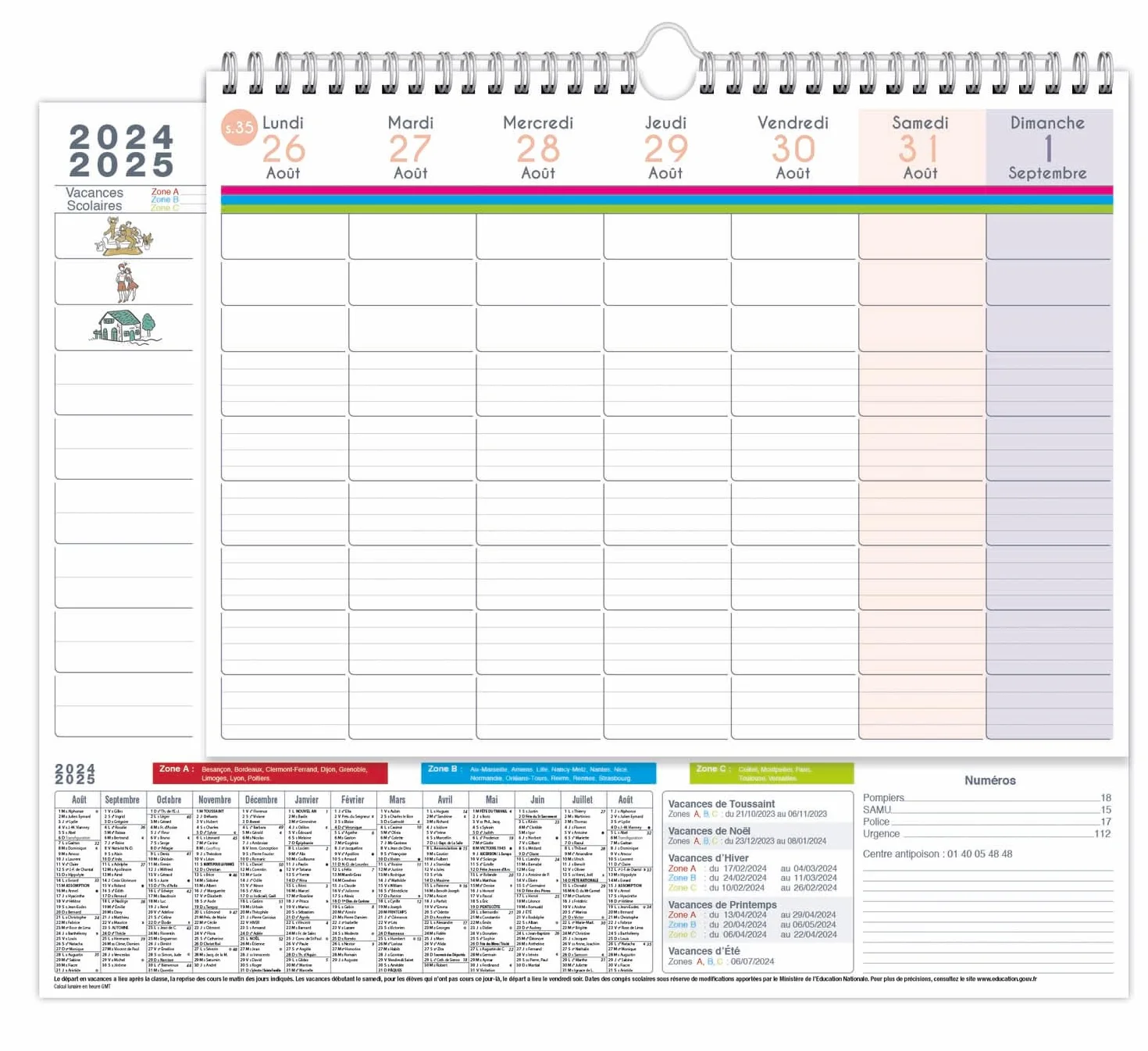 Calendrier familial Quo Vadis 2024-2025 30x30 cm Clairefontaine papier blanc fabrication française