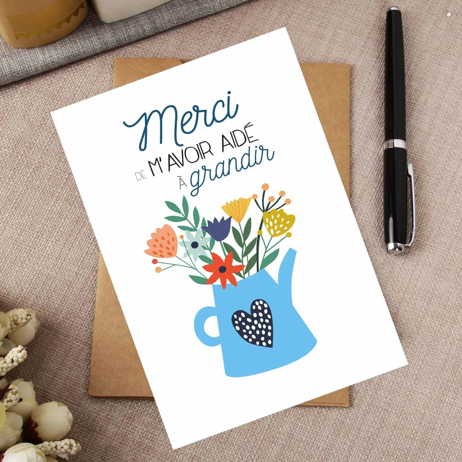 Carte de vœux Merci maitresse nounou professeur 2 pièces