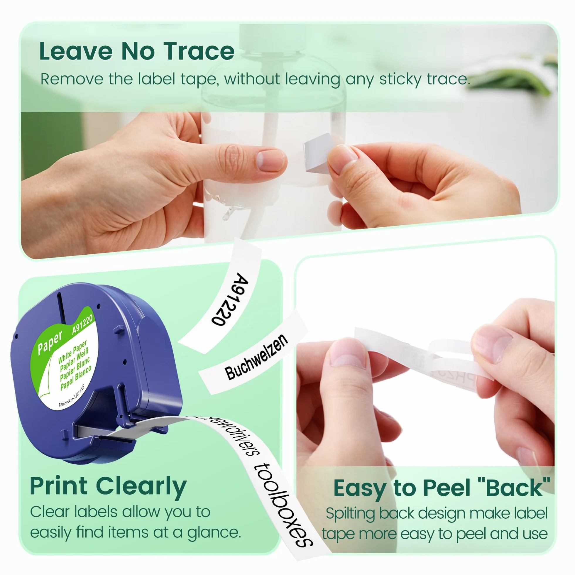 Ruban Papier Recharge Compatible Dymo LetraTag 12mm x 4m Noir sur Blanc pour LT-100H LT-100T