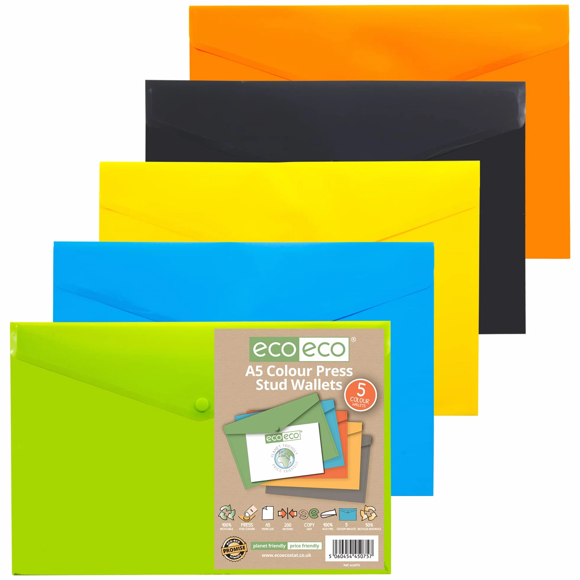 eco-eco A5 50% Recyclé Portefeuilles Paquet de 5