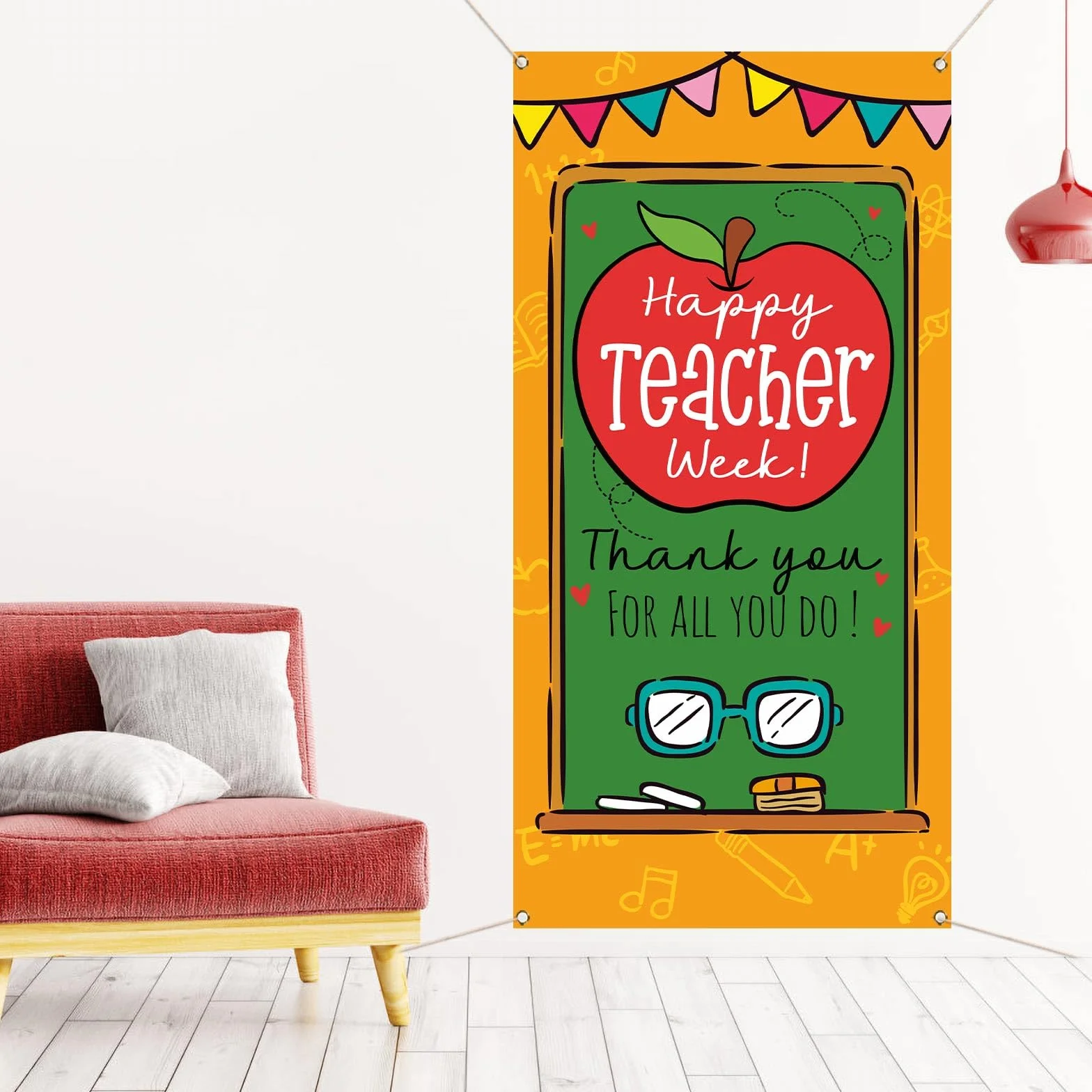 Sunwer Couverture de porte Happy Teacher Week May Thank You Teachers Décoration école salle de classe