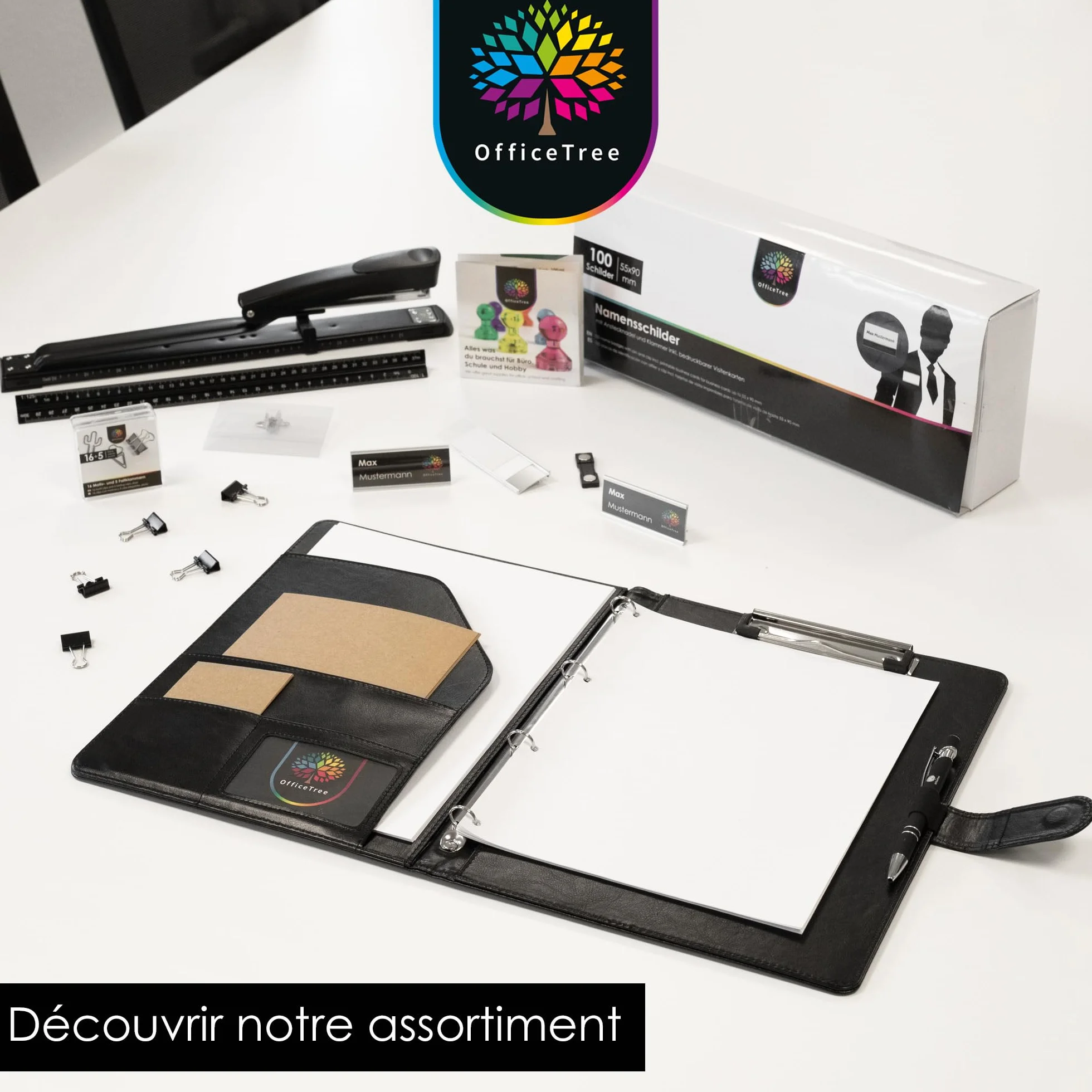 OfficeTree Chemise Porte-bloc A4 Avec Couverture Noir Classeur à Anneaux Conférencier Bloc-notes Stylo-bille Inclus