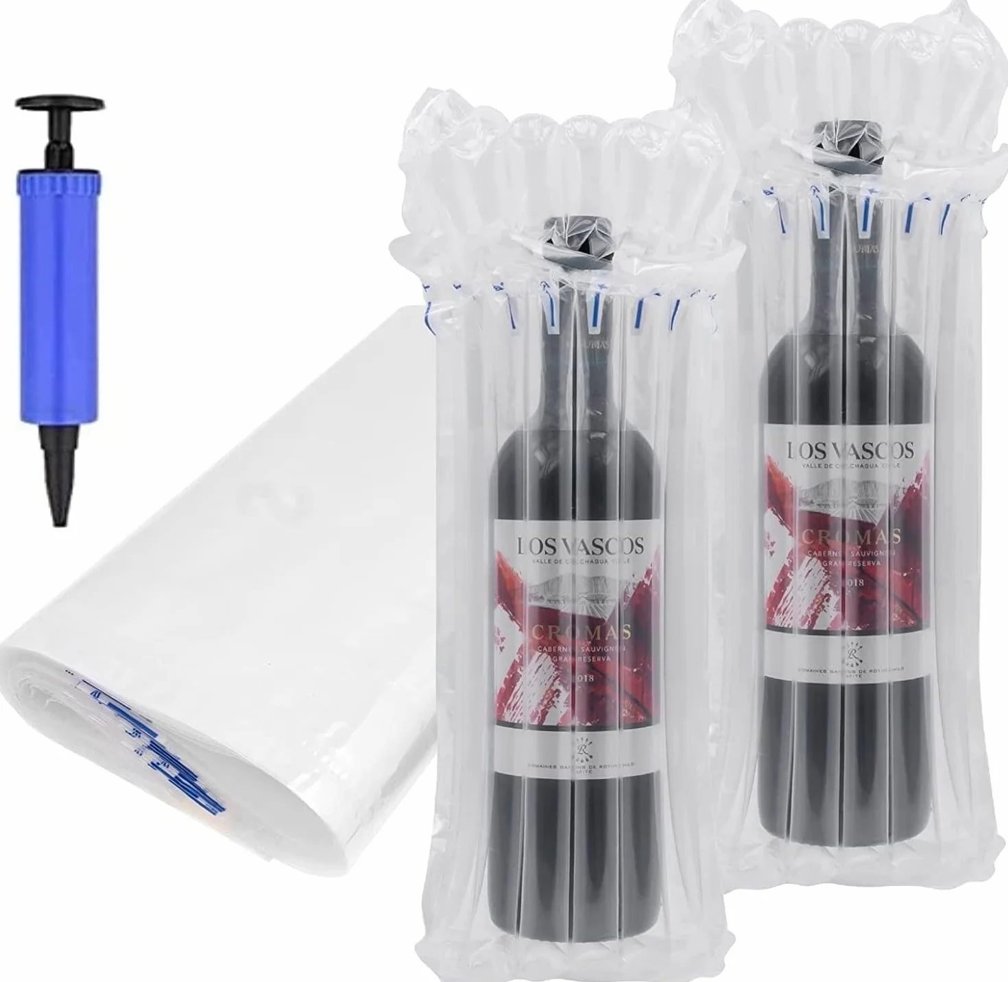 Lot de 10 protections pour bouteilles de vin et sacs gonflables avec pompe à air