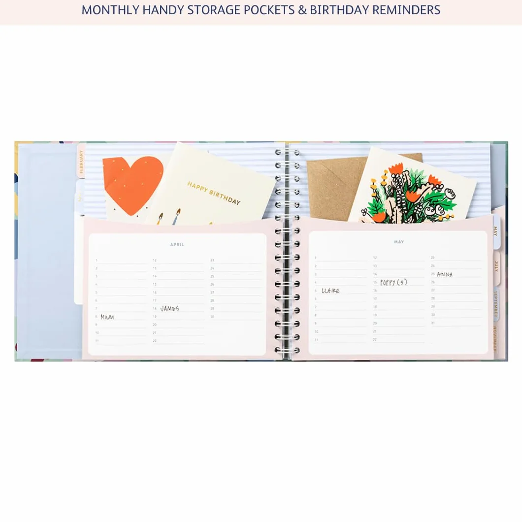 Busy B Livret de cartes d'anniversaire Florale Carnet avec rappels d'anniversaire pochettes de rangement
