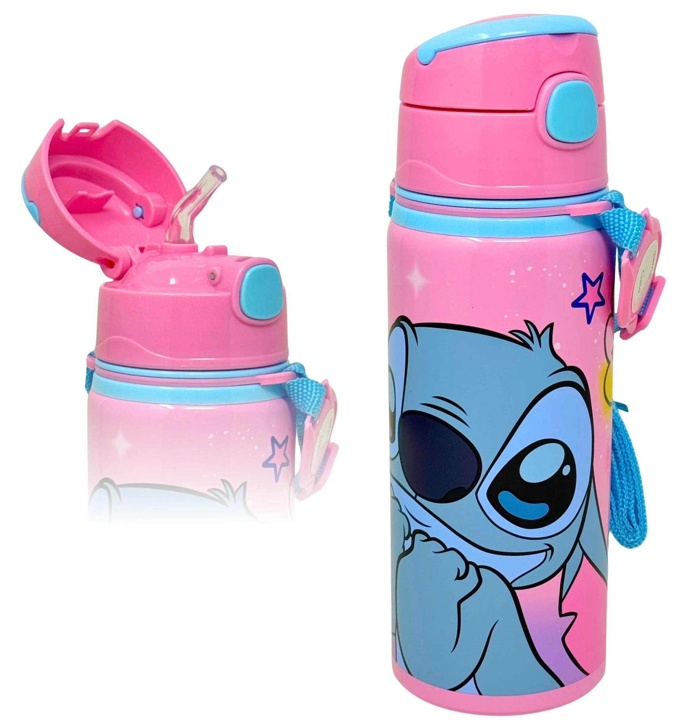 Gourde Enfant Fille Stitch 600ml Bouteille Eau Aluminium Paille Anti-Fuite Sans BPA