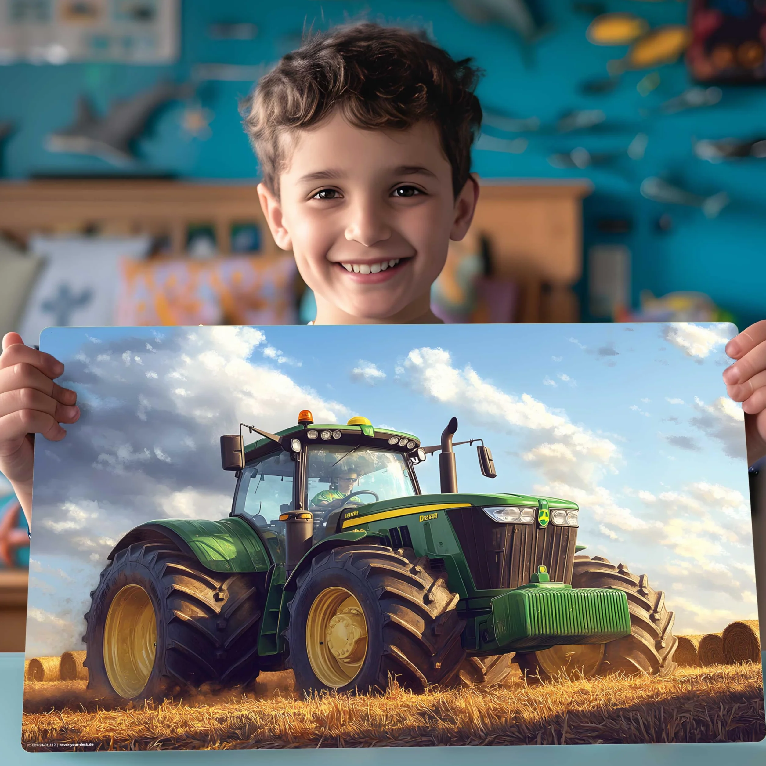 Sous-main effaçable pour enfants Tracteur agricole 60 x 40 cm vinyle Fabriqué en Allemagne