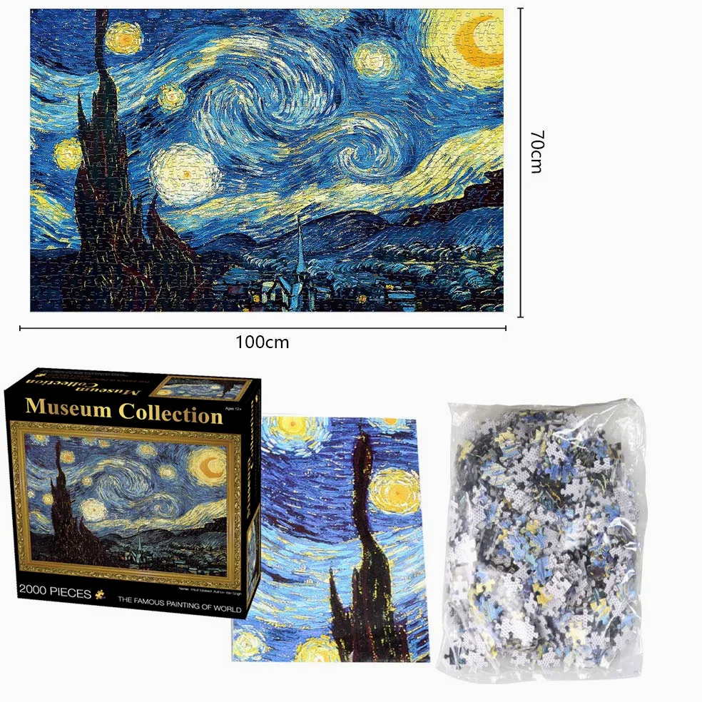 Puzzle de 2000 pièces pour adultes, « Nuit étoilée » Puzzle de collection musée, 70 x 100 cm, 2 mm d'épaisseur, célèbre puzzle de peinture à l'huile, anti-stress, pour adultes et enfants de