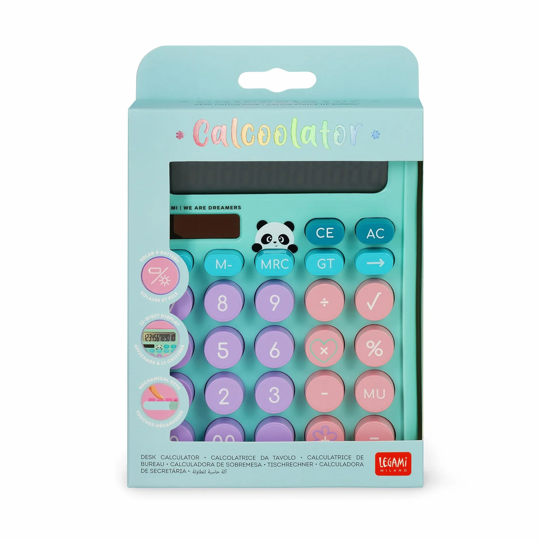Legami Calculatrice de Table Calcoolator Panda Solaire Double Alimentation 15,8 x 12 x 2,8 cm
