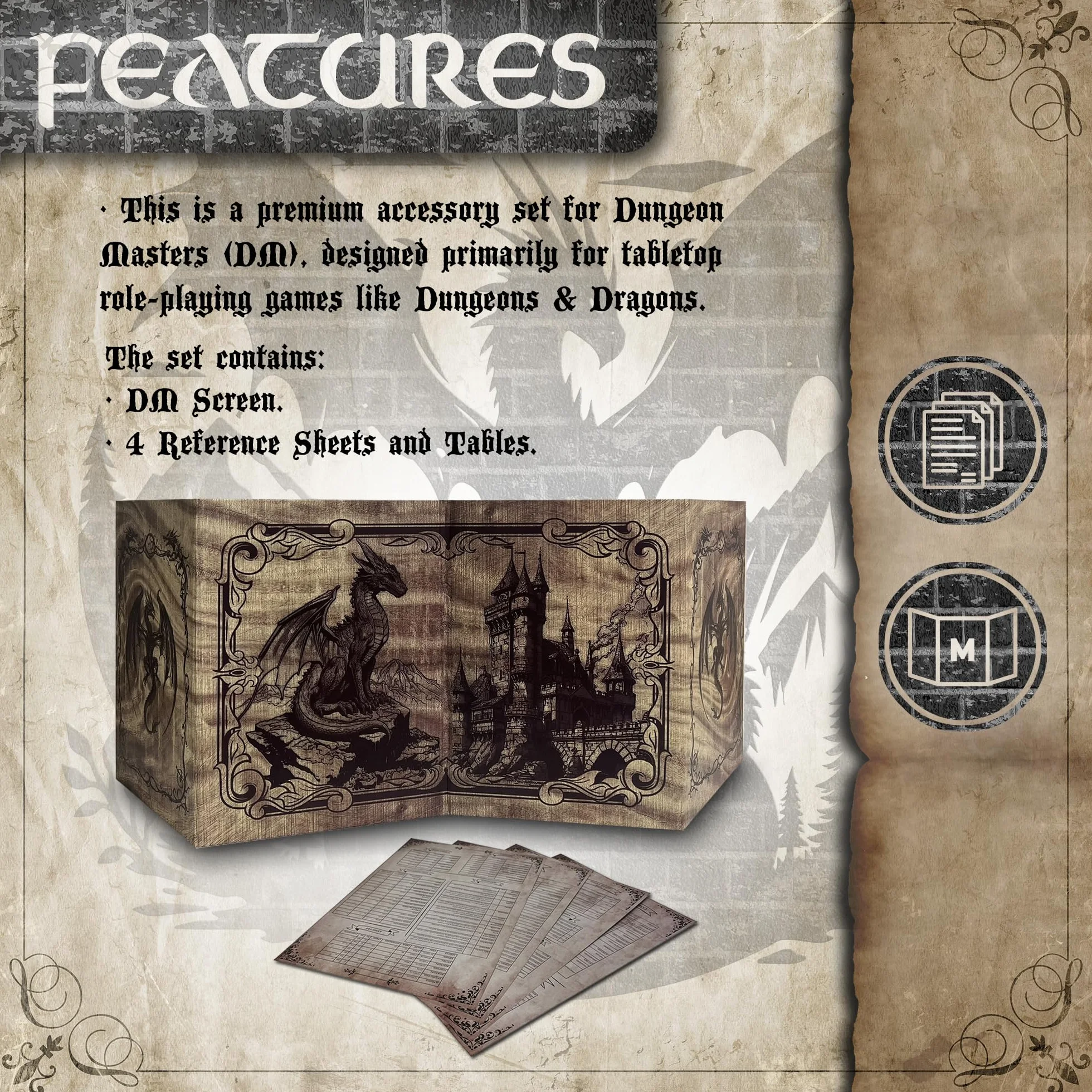 Ecran Maitre du Jeu Dungeon Master DOJA Hobbies DM Screen Pliable 4 Panneaux Finition Lisse avec Inserts Personnalisables