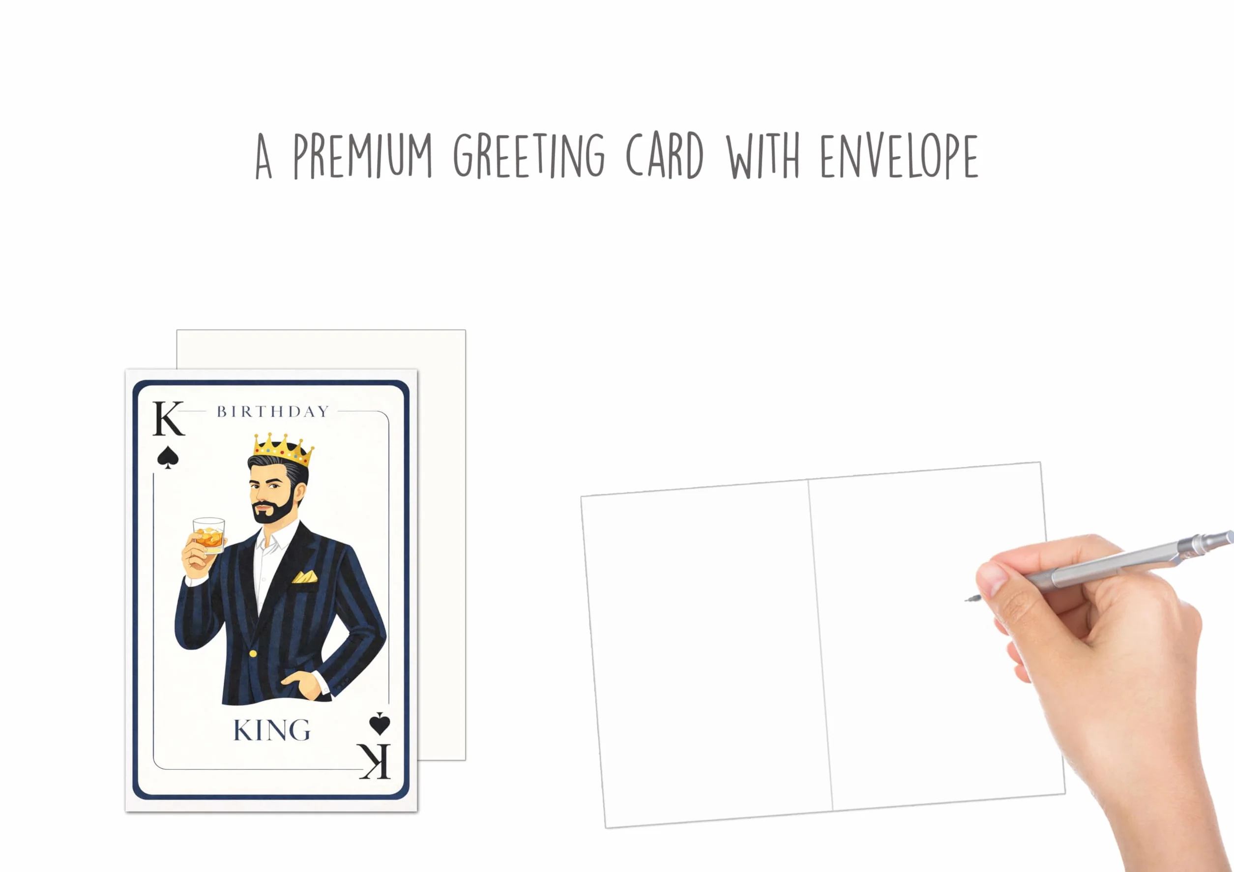 Edition Seidel Carte d'anniversaire avec enveloppe Happy Birthday pour homme ami king couronne drink elegant