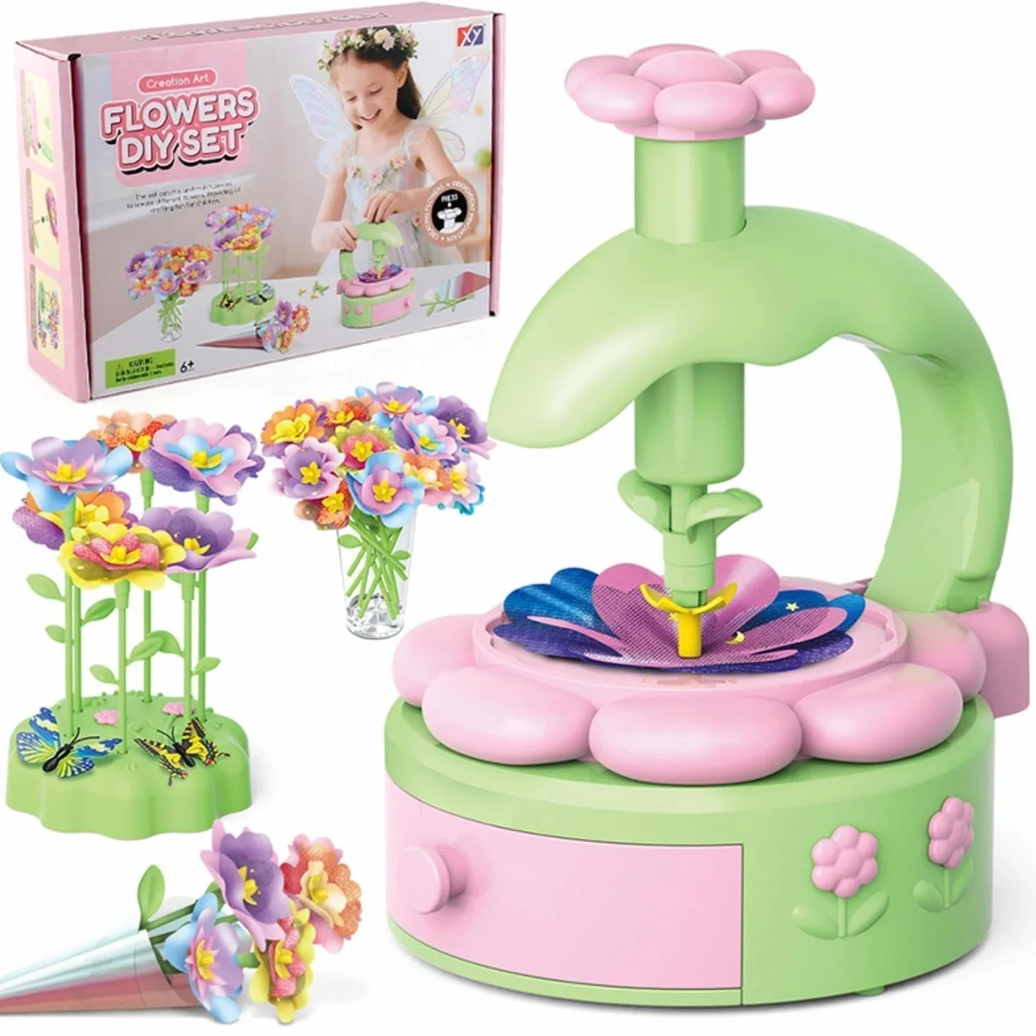Kit Création Bouquet de Fleurs DIY pour Fille 6 Ans+ avec Machine à Fleurs, Jouet Créatif Cadeau Anniversaire