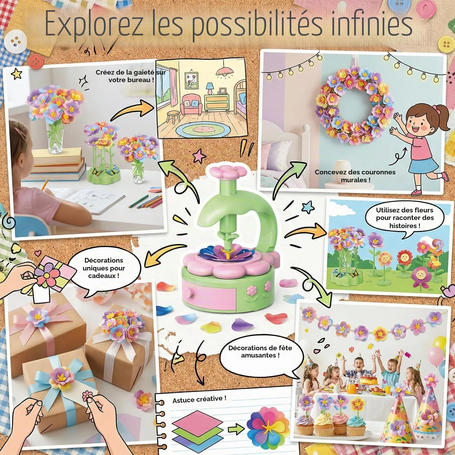 Kit Création Bouquet de Fleurs Enfant, Jouet Bricolage Filles 4-9 Ans