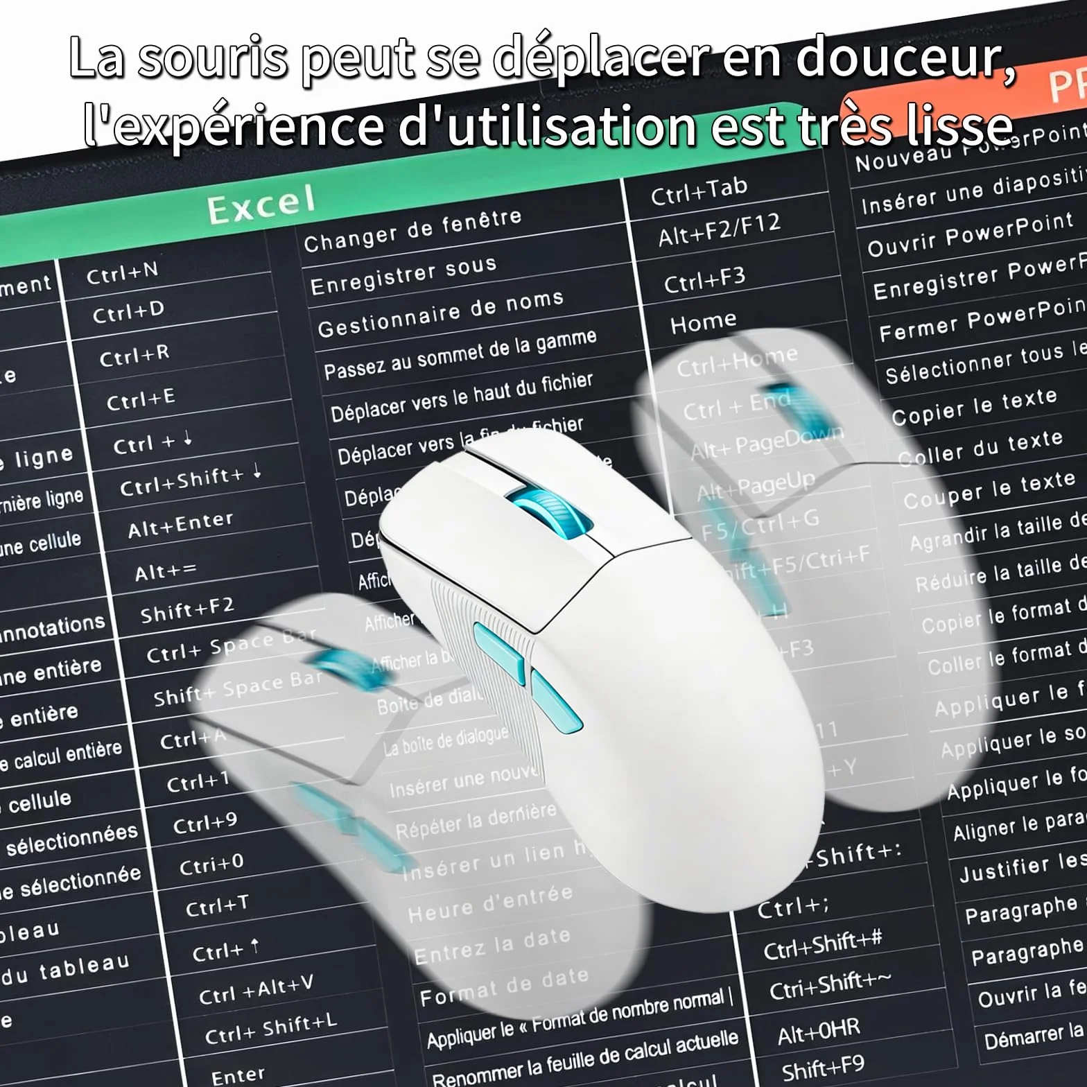 Tapis de Souris Raccourcis Excel 800x300 mm, Tapis de Bureau Étendu Formules et Raccourcis Clavier