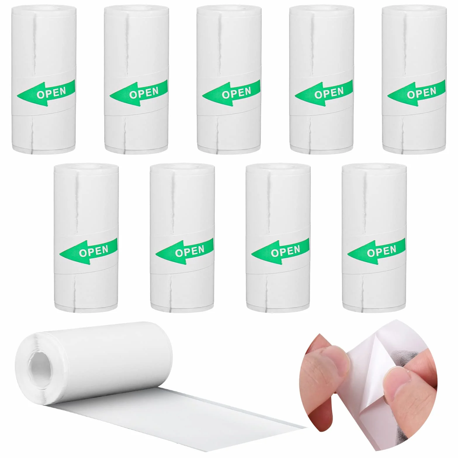 Papier Thermique 57x25mm Auto-adhésif Blanc pour Mini Imprimante, 10 Rouleaux
