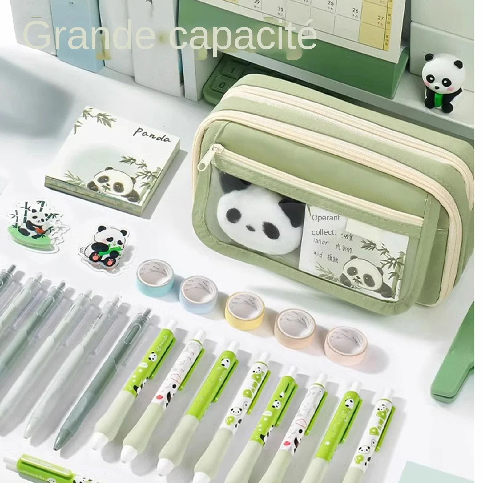 Trousse Scolaire Panda Grande Capacité Étui à Crayons Kawaii Sac à Crayons Plusieurs Compartiments