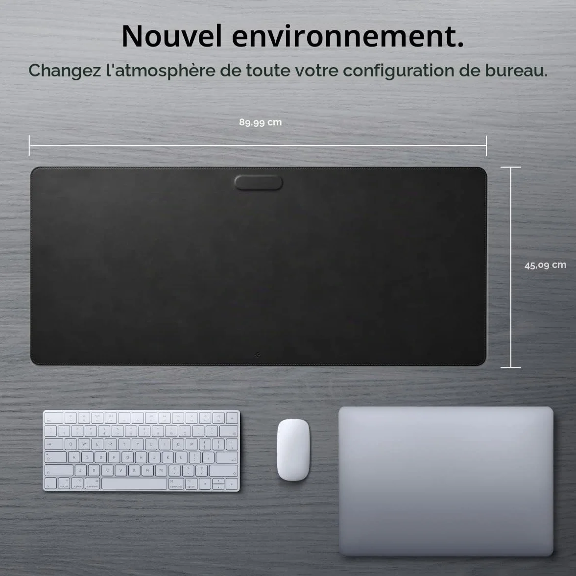 Spigen Tapis de Bureau Aimant Intégré Organisateur Câbles Sous-main Cuir PU Végan Tapis Souris XXL Imperméable Base Gomme Antidérapante Noir
