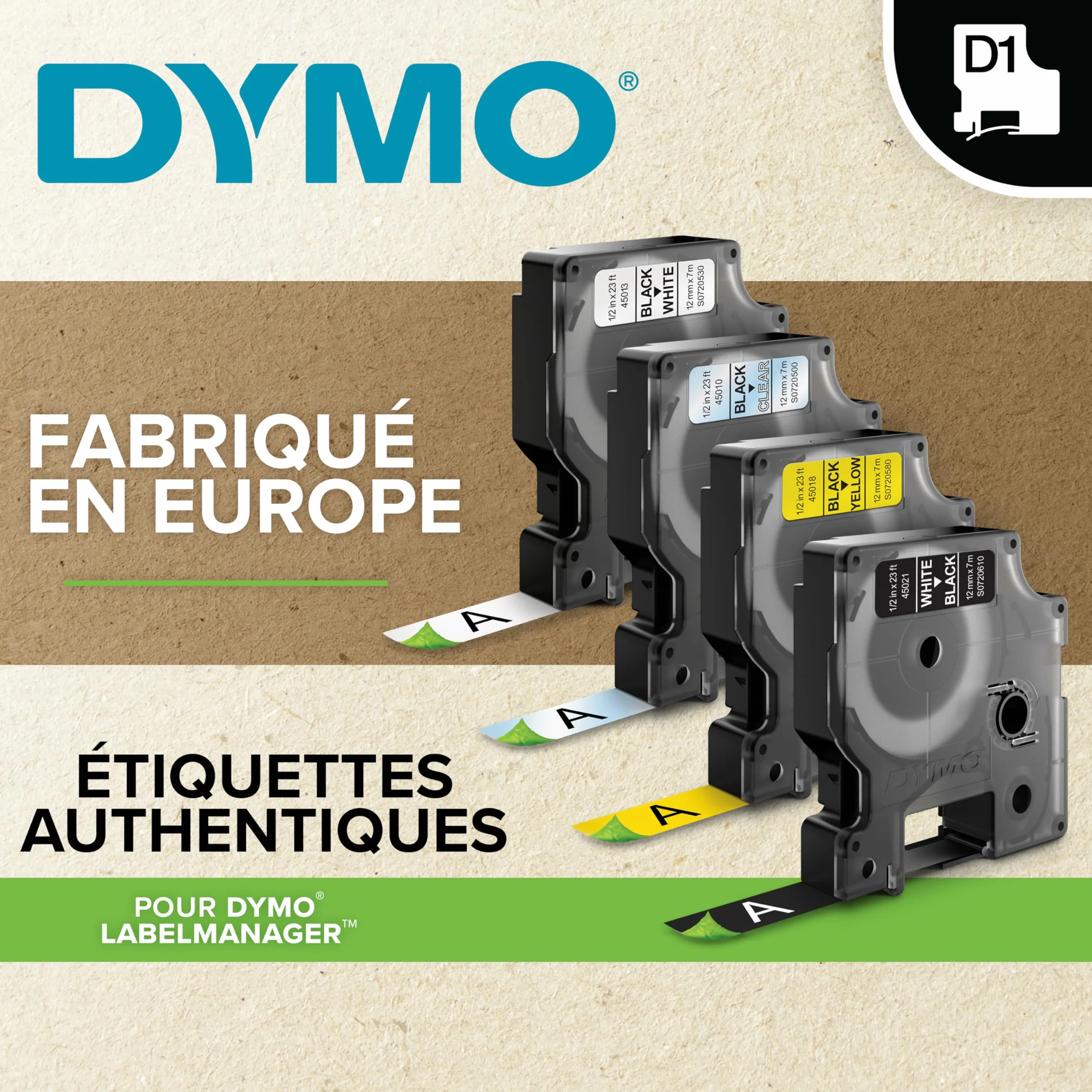DYMO D1 étiquettes autocollantes 12 mm x 7 m noir sur blanc pour LabelManager