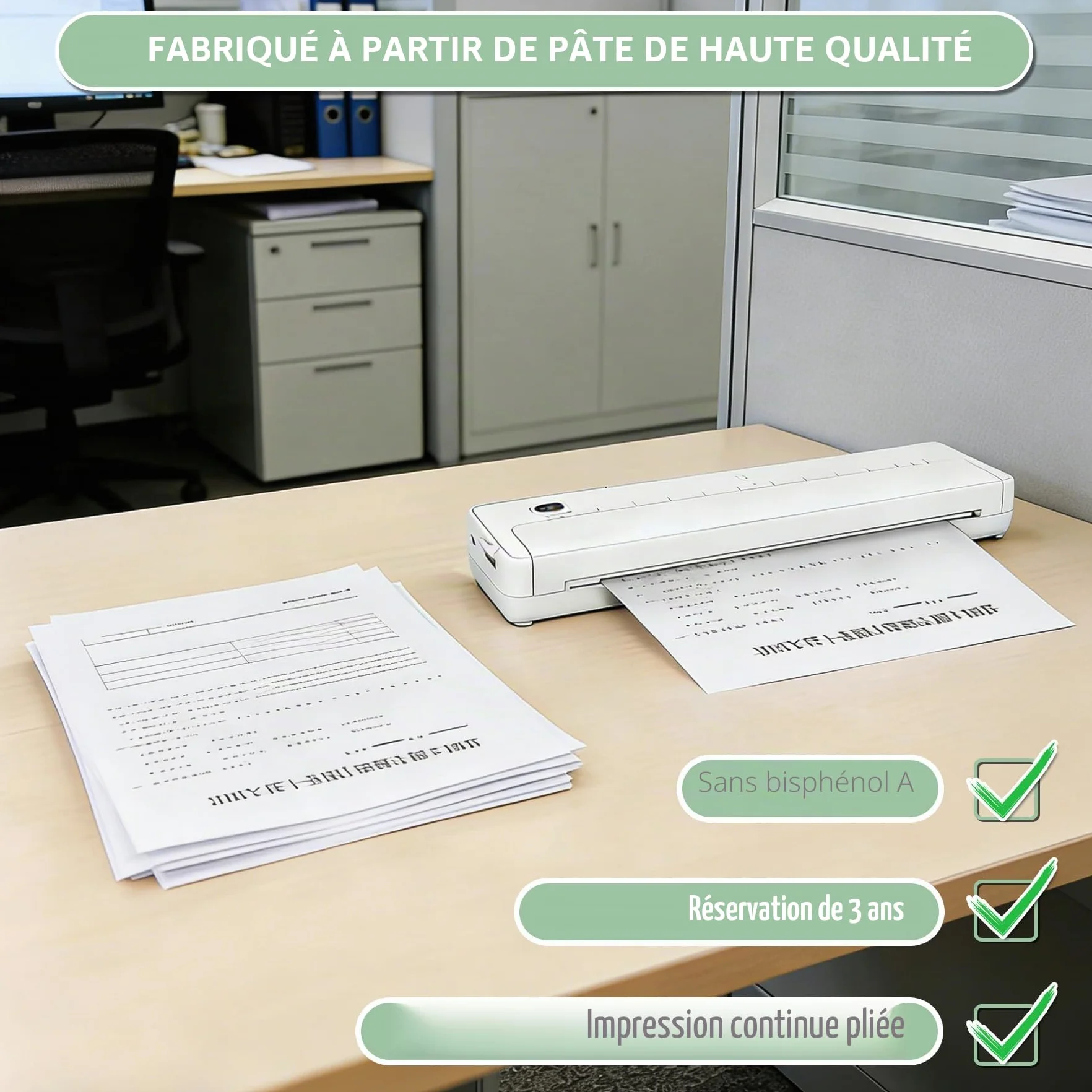 Papier Thermique A4 Pliable 200 Feuilles Sans BPA Séchage Rapide pour Imprimante Thermique