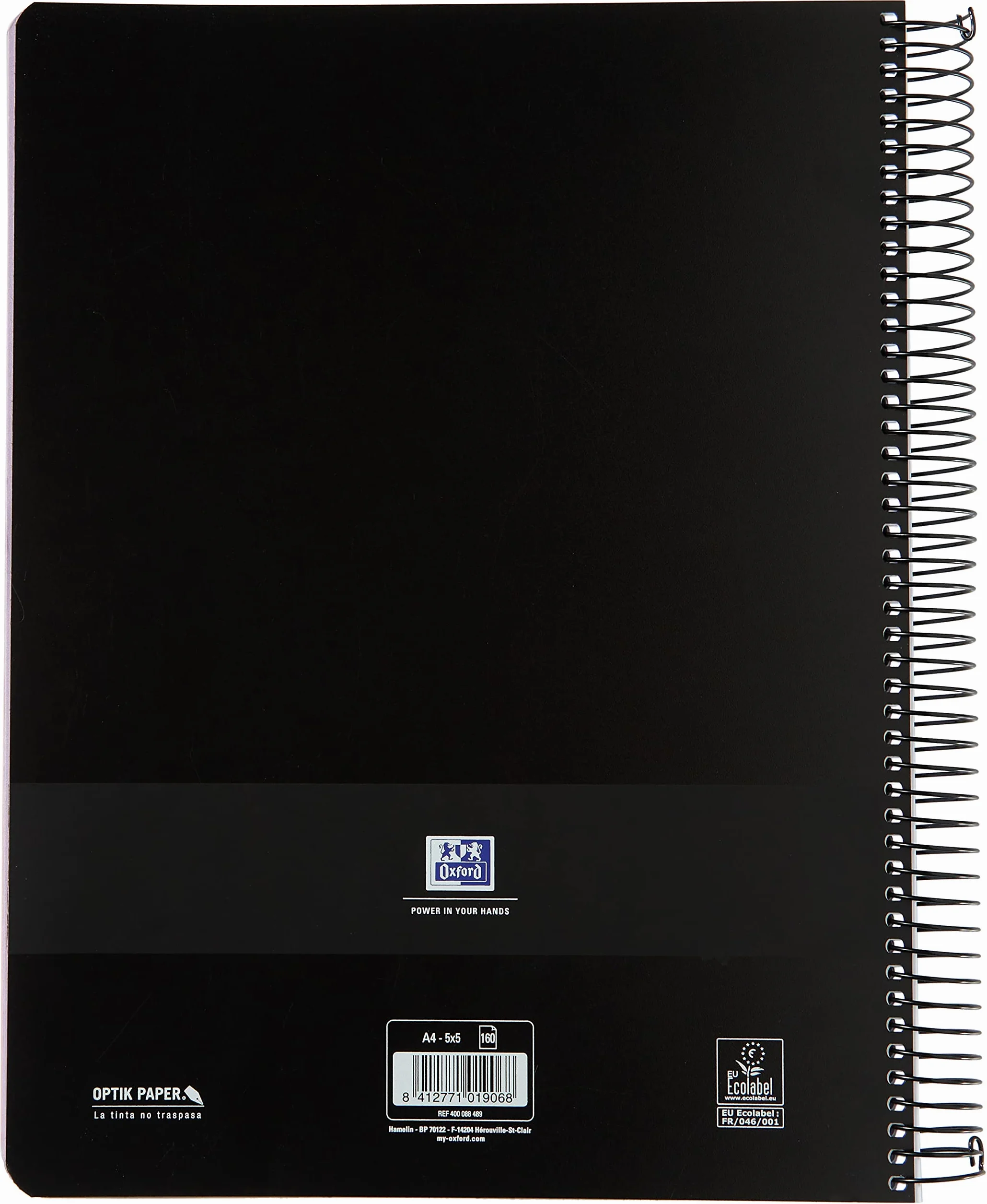 Oxford Cahier 8 trous A4 160 feuilles 5 x 5 Noir