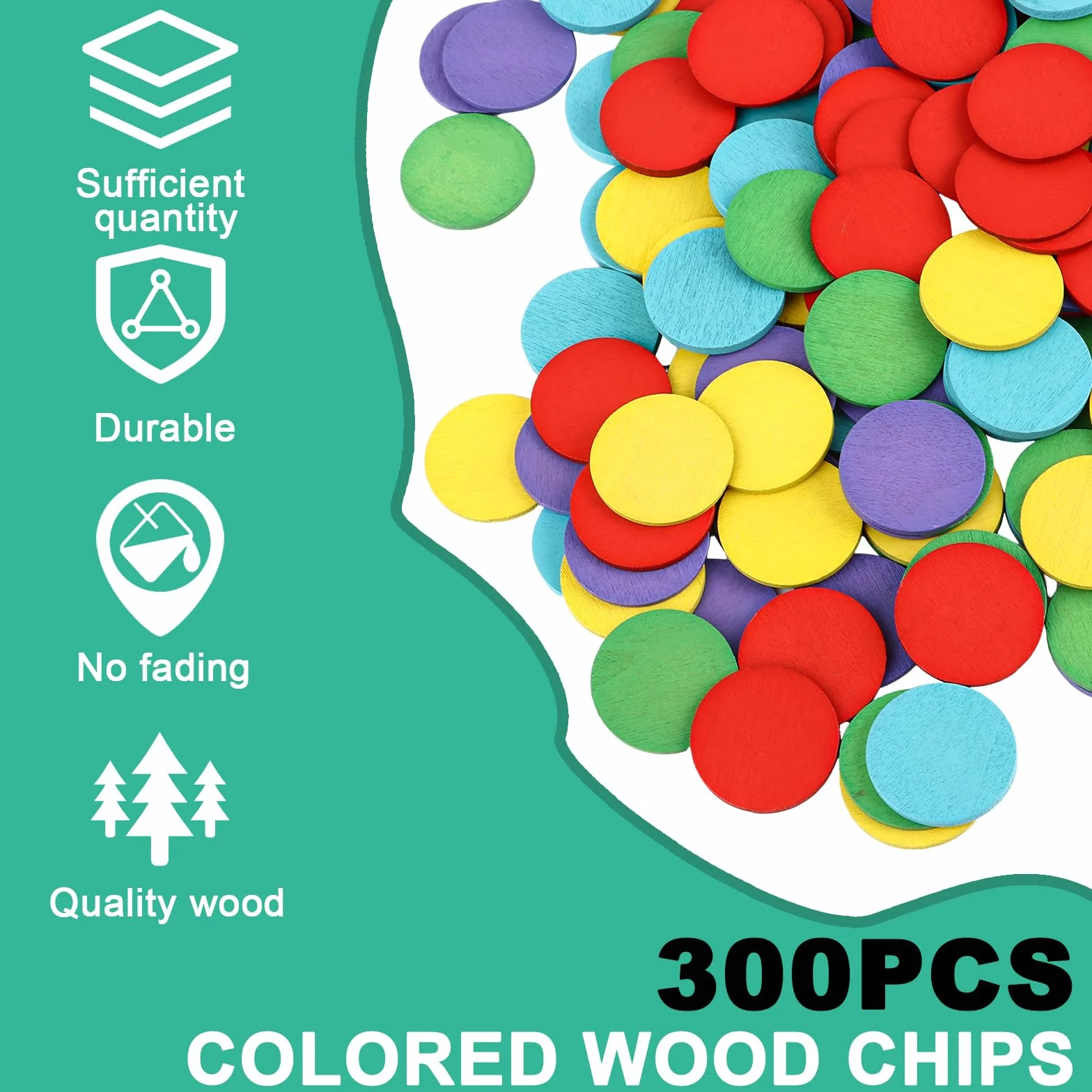 Lot de 300 Jetons de Jeu en Bois de 6 Couleurs Ø 2,5 cm - Puce de Poker - Matériel de Manipulation Mathématique