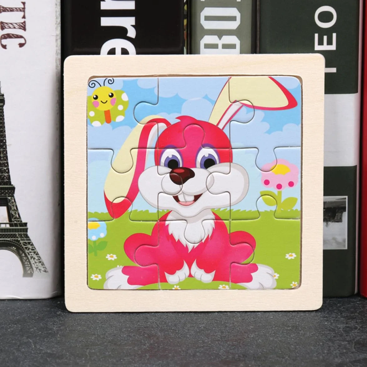 Puzzle en Bois Éducatif Animaux Cartoon 5 Pièces pour Garçon et Filles
