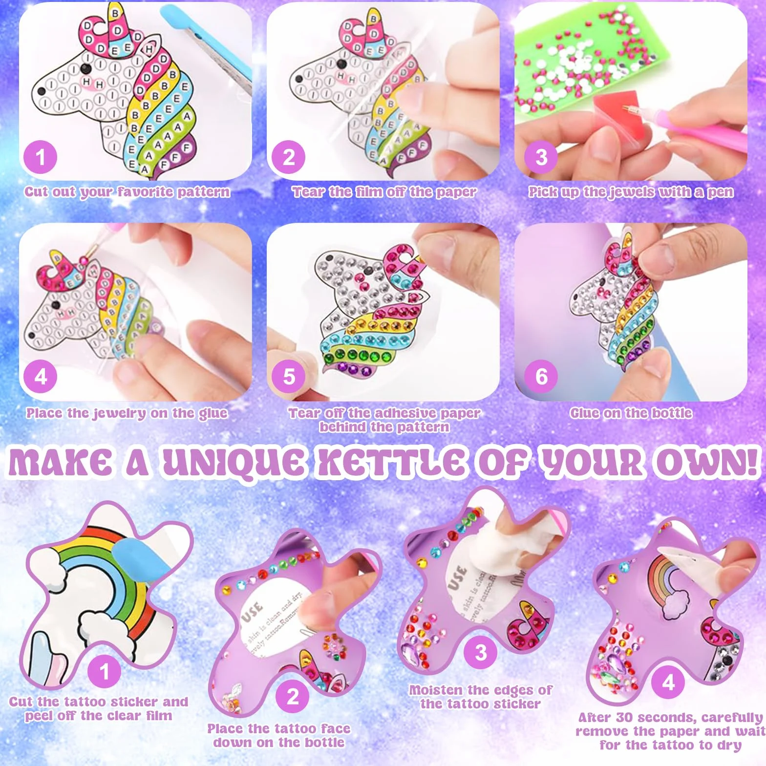 Licorne Gourde Isotherme Bouteille DIY Kit Créatif Enfant 6-10 Ans Cadeau Noël Extérieur