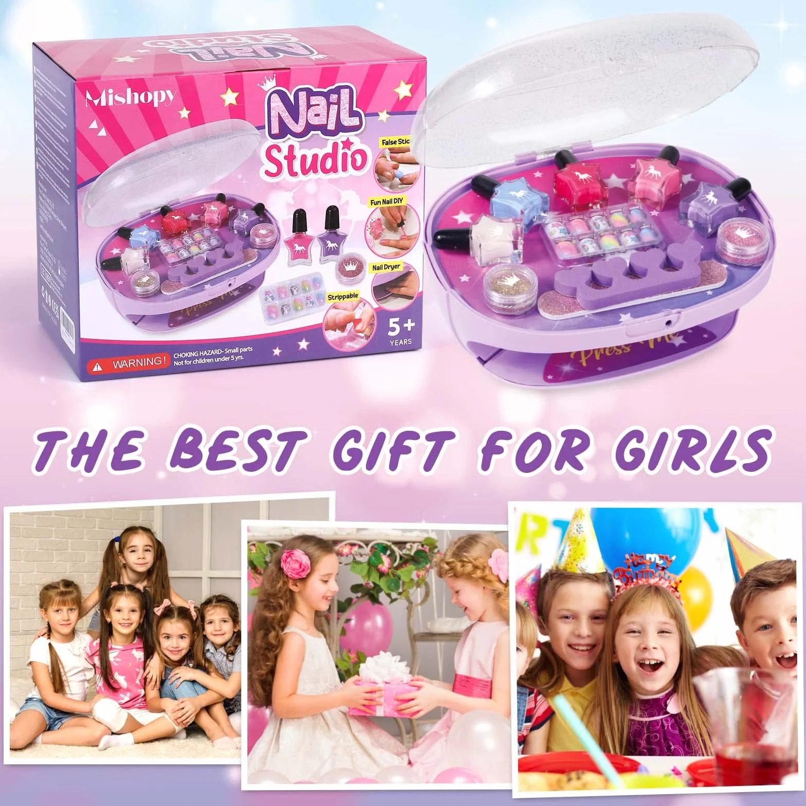 Tacobear Kit Manucure Enfant Vernis à Ongles Pelable Autocollants Ongles Machine à Ongles Fille