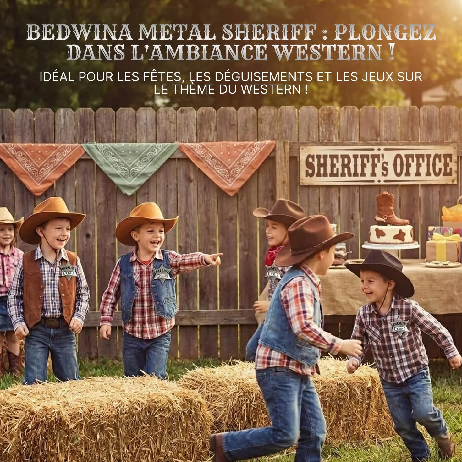 Badges de shérif en métal – Lot de 24, Silver Star Badges nominatifs Western Cowboy pour enfants