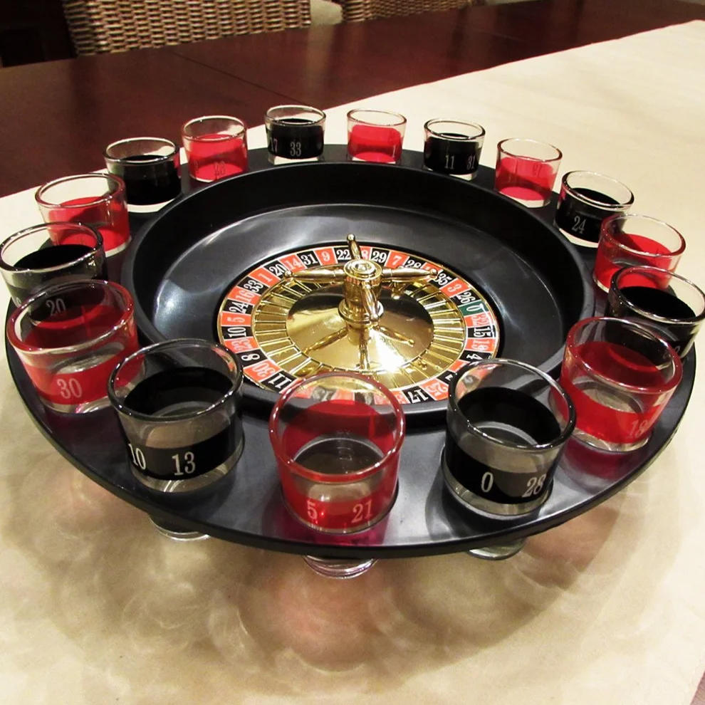 Roulette en Verre avec 2 balles et 16 Verres à Shot Style Casino