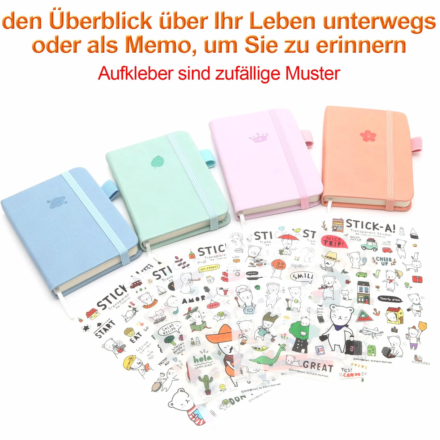 Carnet de Poche A7 avec 6 Autocollants, Mini Bloc Note Couverture Coloré pour Enfant Adultes