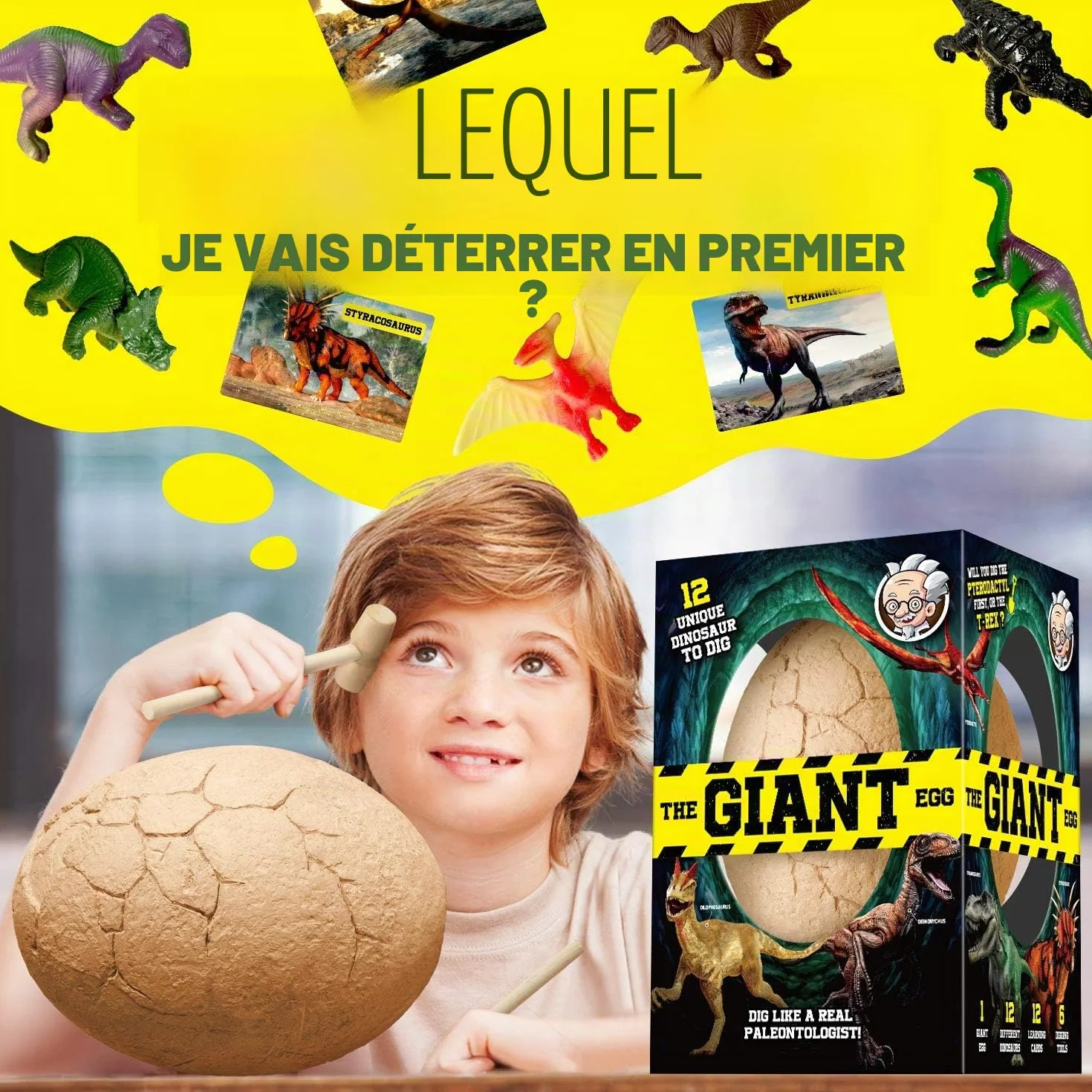 Dr.Daz Dino Egg Grand Oeufs de Dinosaure Kit de Fouille Découvrez 12 Dinosaures Jouet Archéologie Fête Pâques Garçon Fille 6 Ans