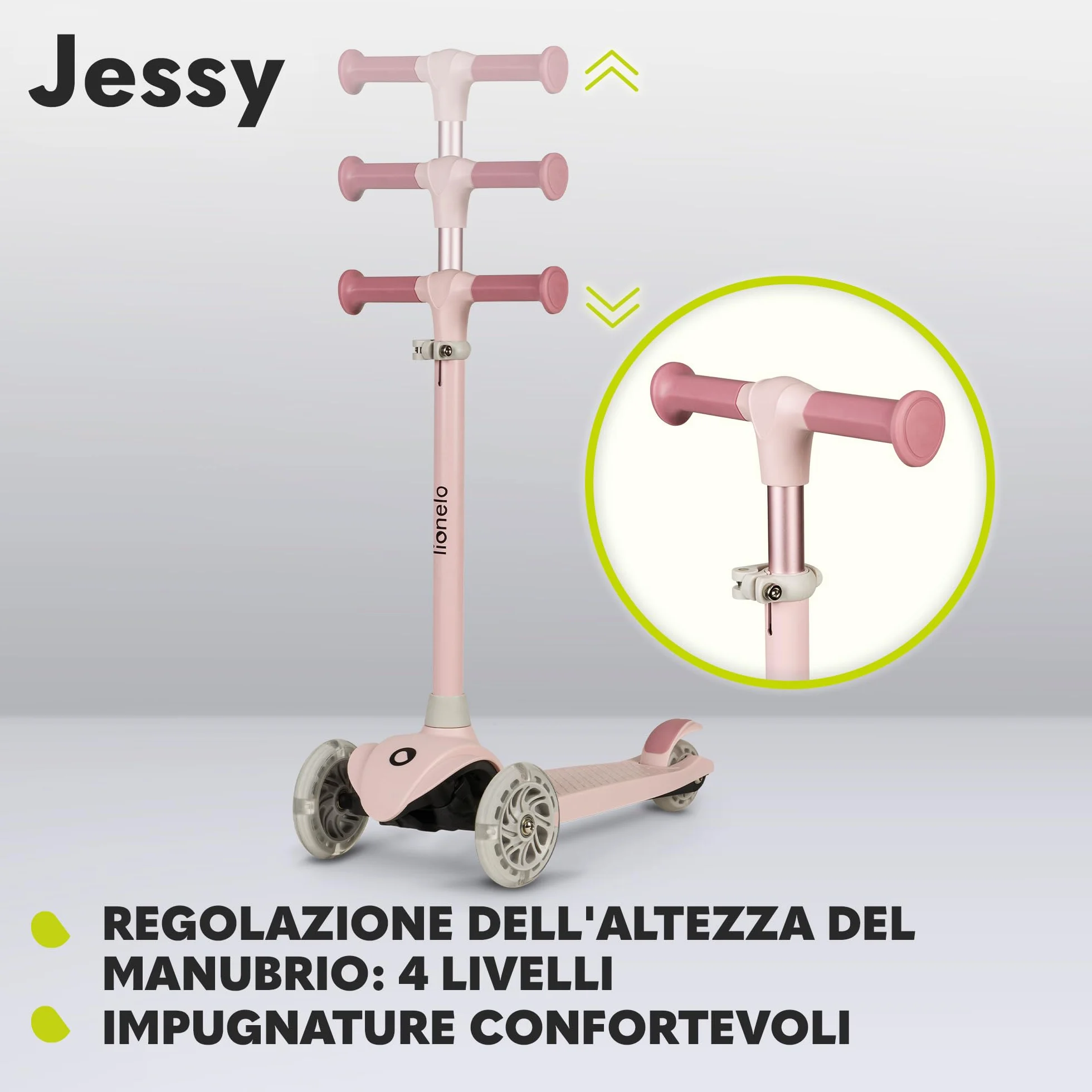 LIONELO Jessy Trottinette d'équilibre 3 Roues Enfants 3-50 kg avec Roues LED, Réglable en Hauteur, Rose
