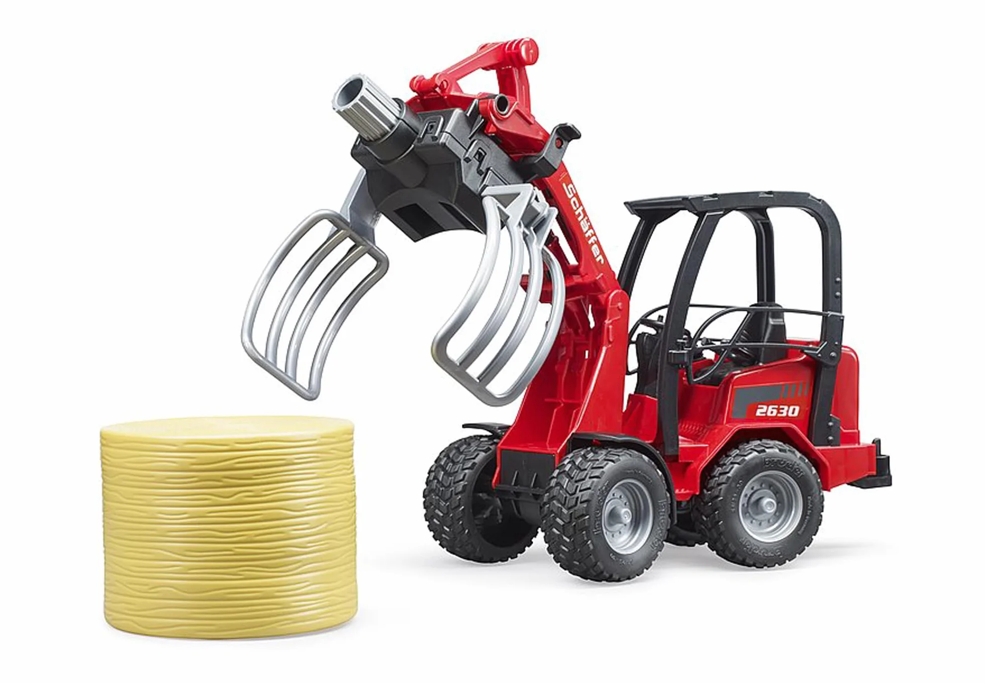 Bruder 02192 Schäffer Hoflader 2630 mit Frontschaufel, Ballengreifange & Rundballen 1:16 Véhicules Agriculture Ferme