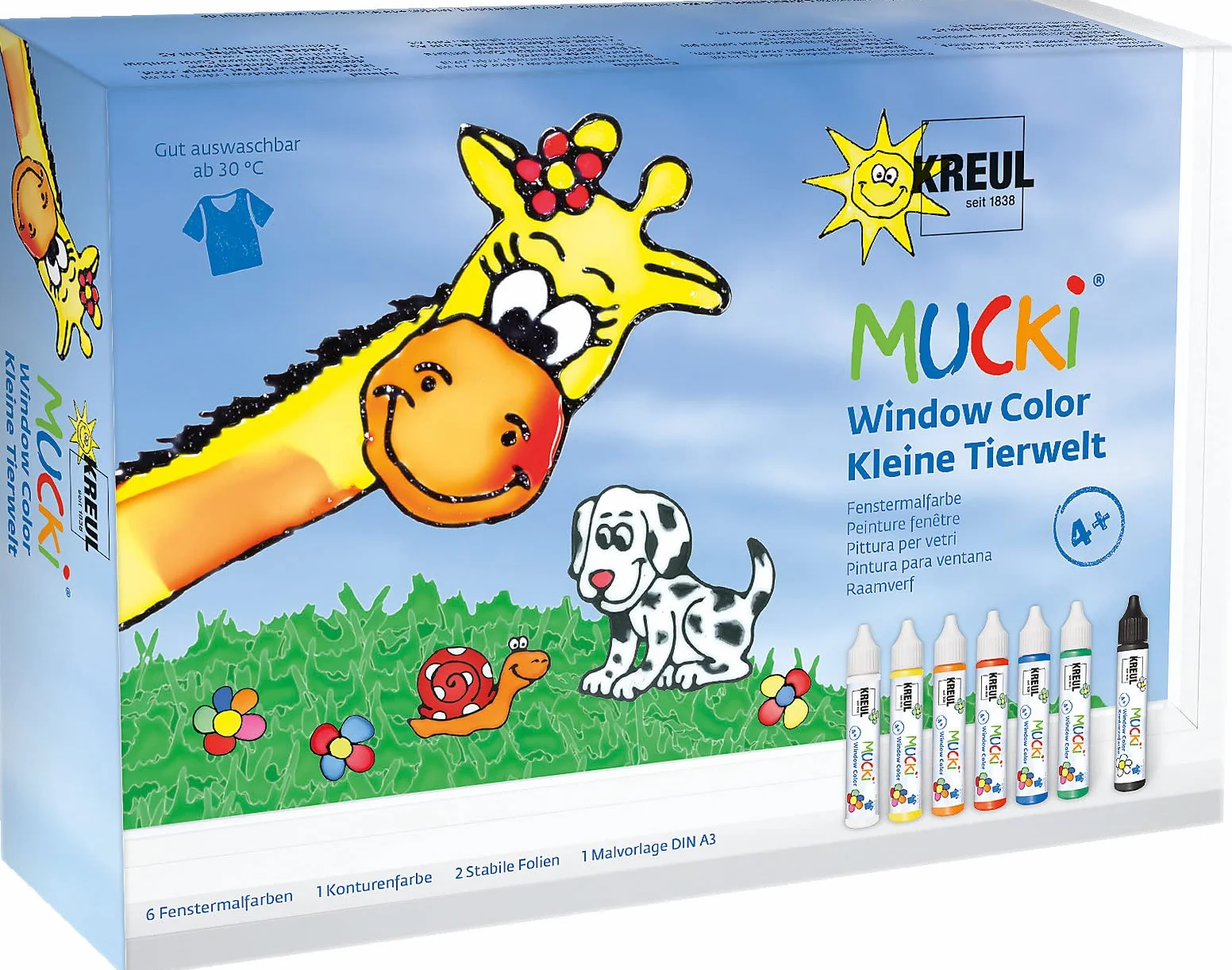 KREUL Mucki Window Color Kleine Tierwelt Set de coloriage pour fenêtres 7 crayons 29 ml