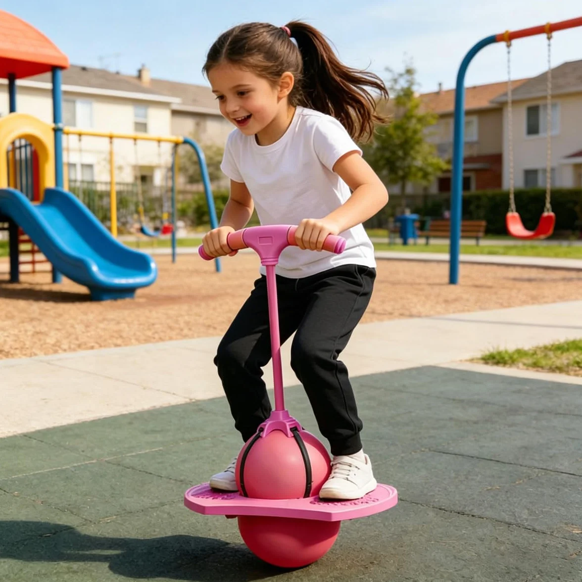 Pogo Ball avec Poignée, Ballon Sauteur d'Équilibre avec Pompe (Rose)