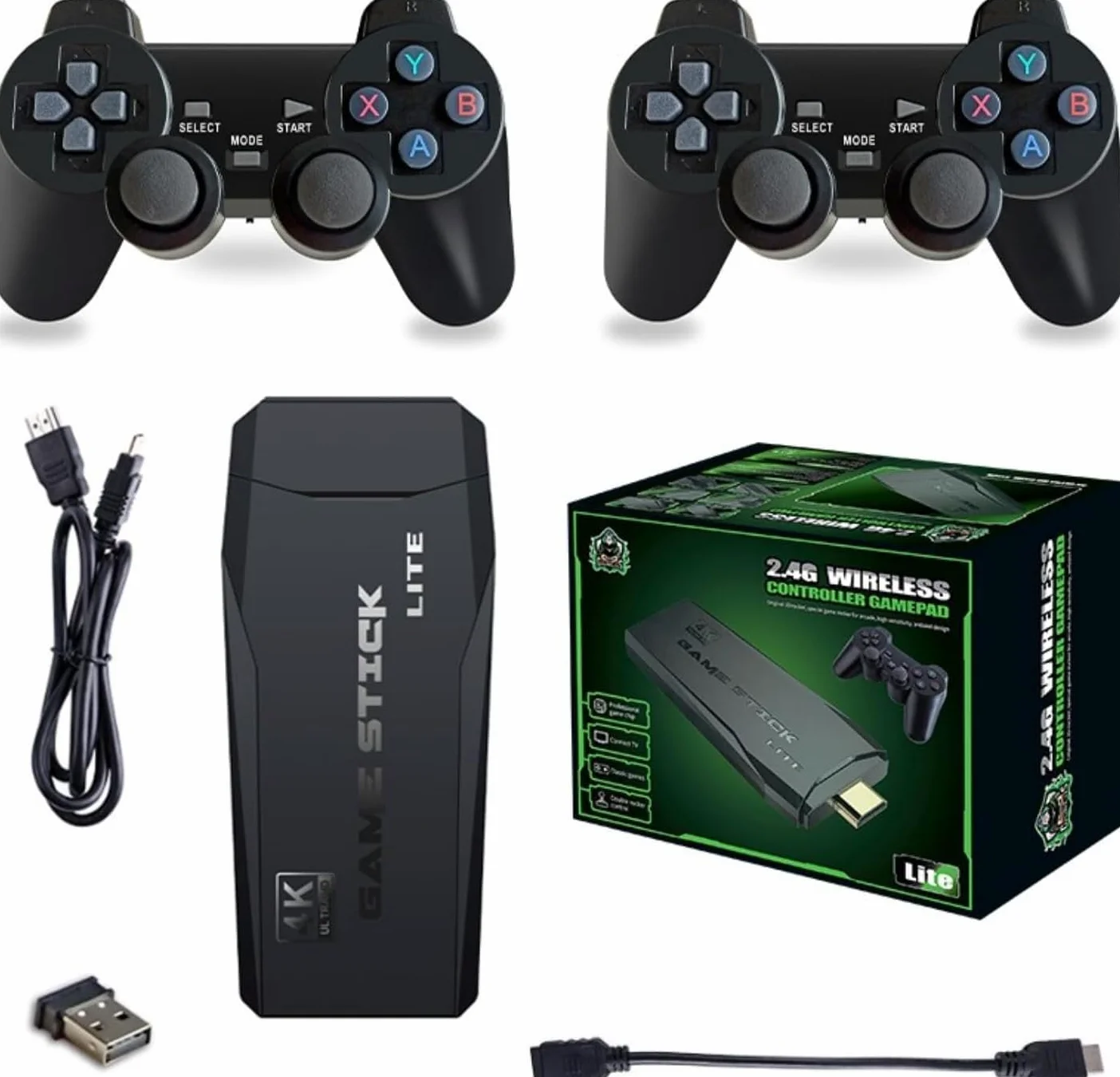 Clé de Jeu rétro sans Fil, mémoire de 64 Go, Jeux Classiques préinstallés, jouez à la télévision avec Deux manettes sans Fil 2,4 GHz, Sortie HDMI 4K améliorée