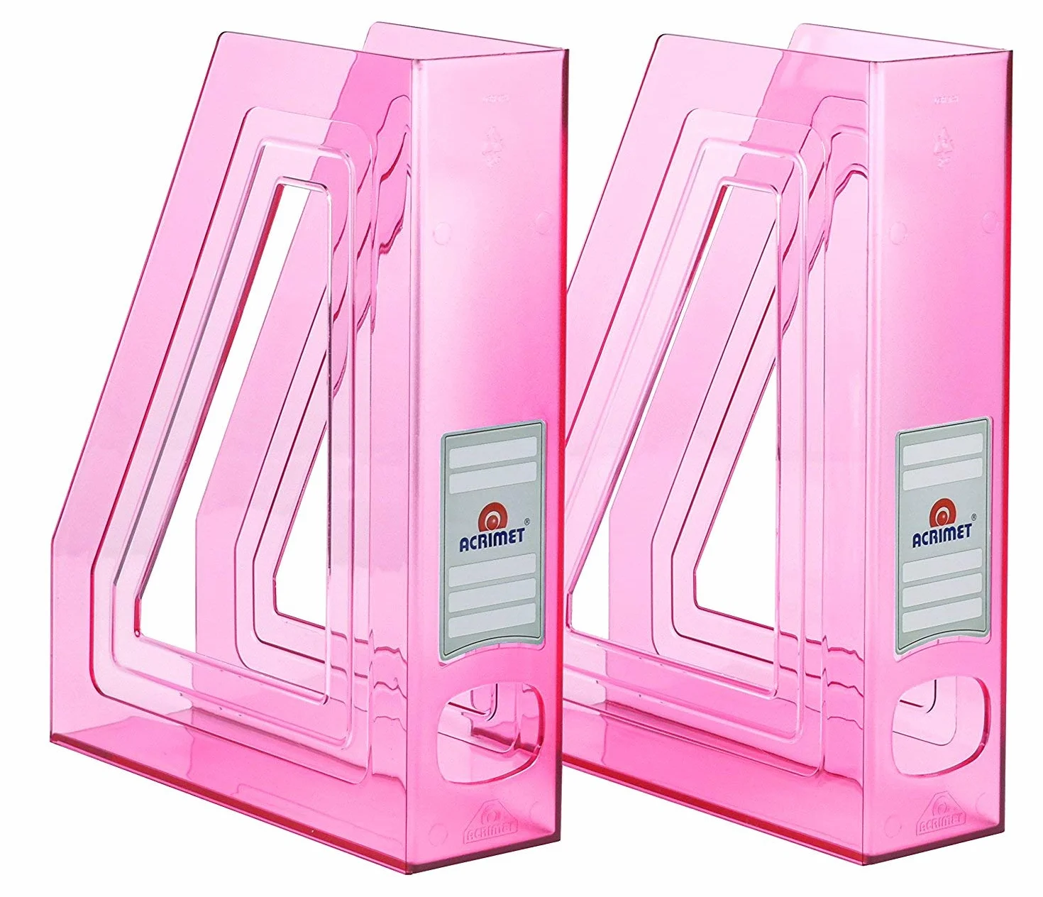 Acrimet Porte-Revues Support Durable Organisateur Dossiers Bureau Plastique Rose Transparent Lot de 2