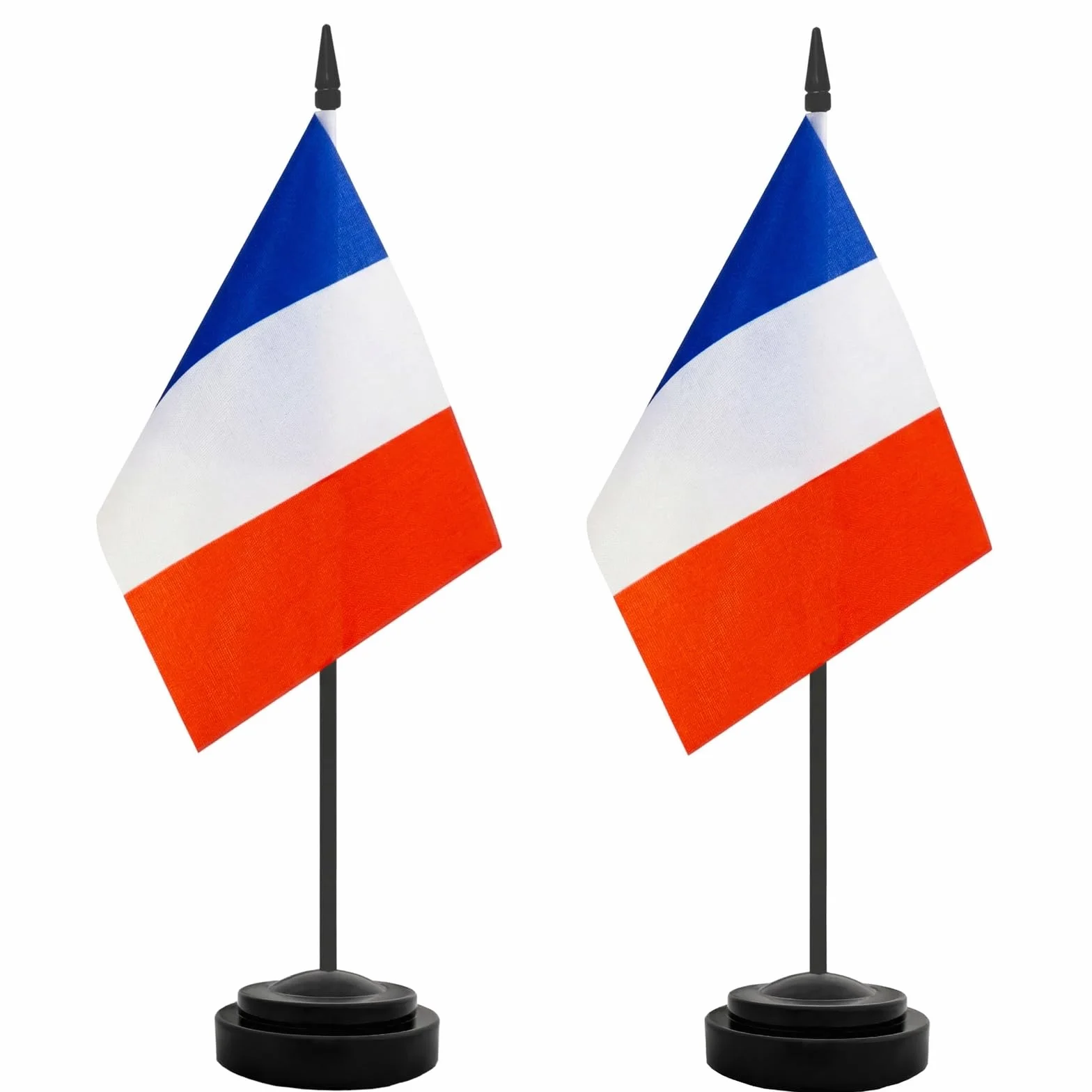 Drapeaux de Table France Lot de 2, 21 x 14 cm, Mini Drapeaux en Polyester avec Mât et Socle Plastique