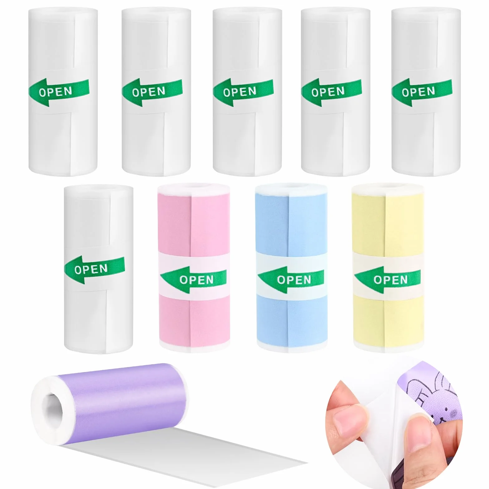 Papier Thermique Auto-adhésif Blanc 57x25mm 10 Rouleaux pour Mini Imprimante Sans Encre