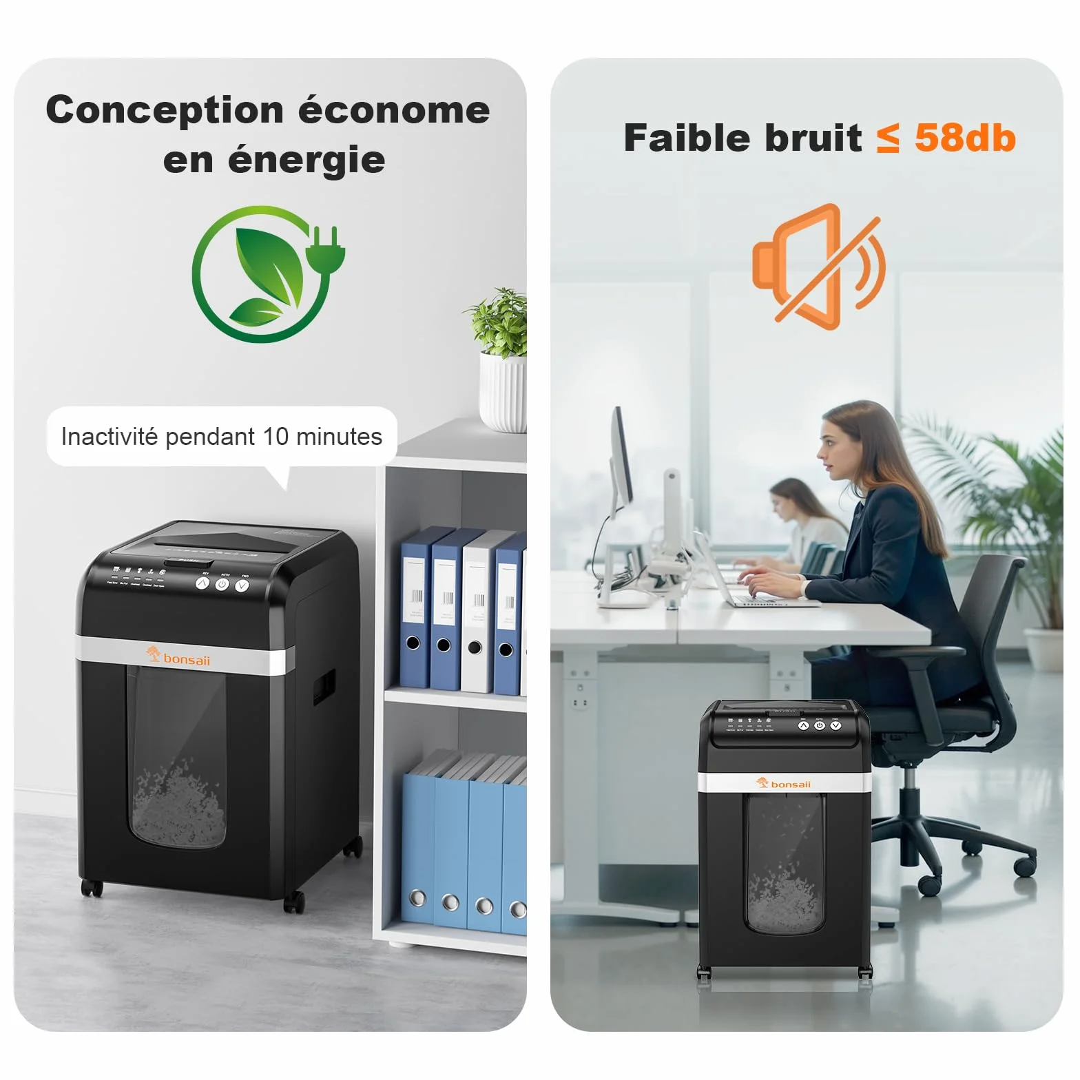 Bonsaii Destructeur de Documents Auto Feed 200 Feuilles, Micro-Coupe P-4, Bac 31L, Silencieux