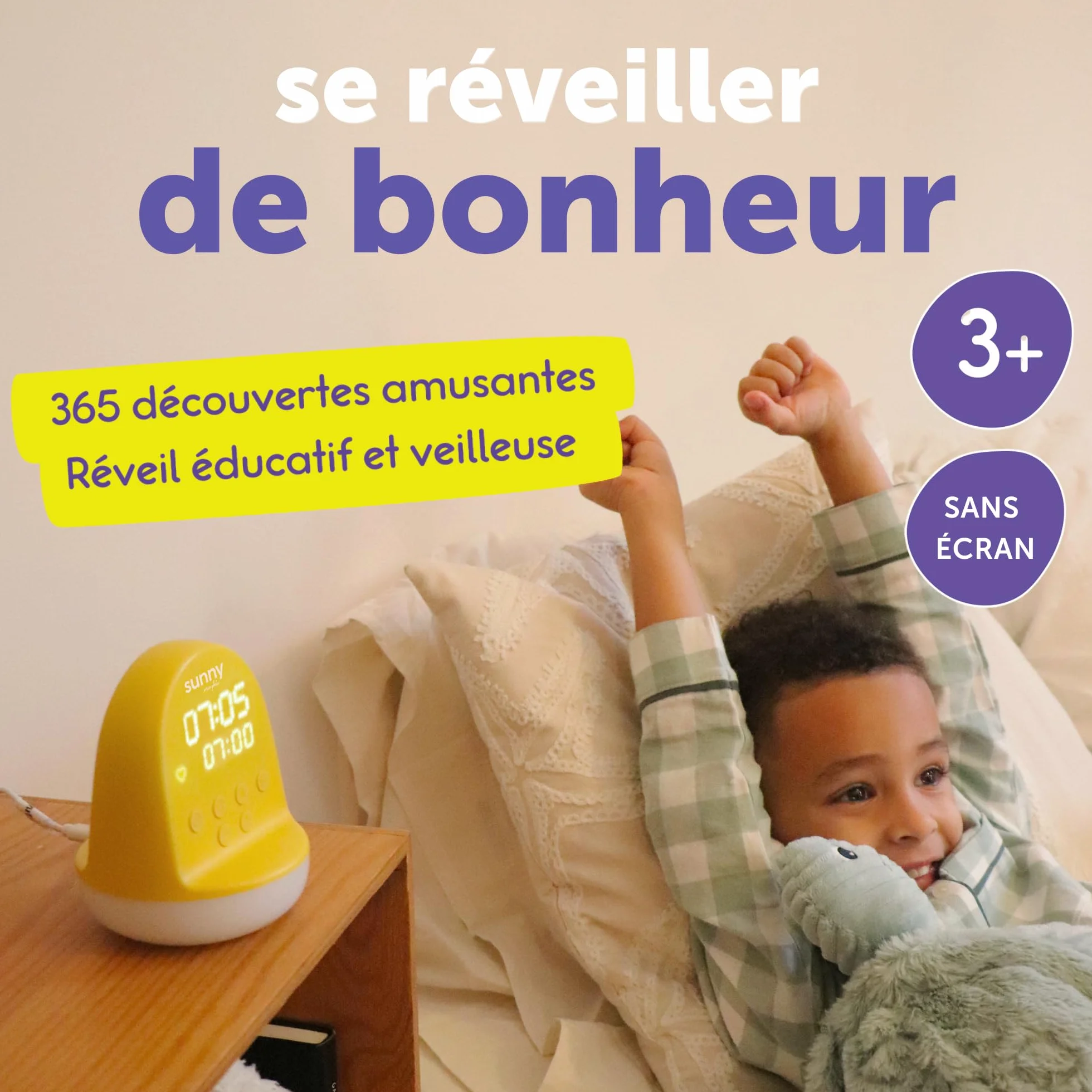 Sunny Morphée Réveil Enfant 365 Découvertes Audio Veilleuse Jour/Nuit 3-10 Ans Prise Secteur