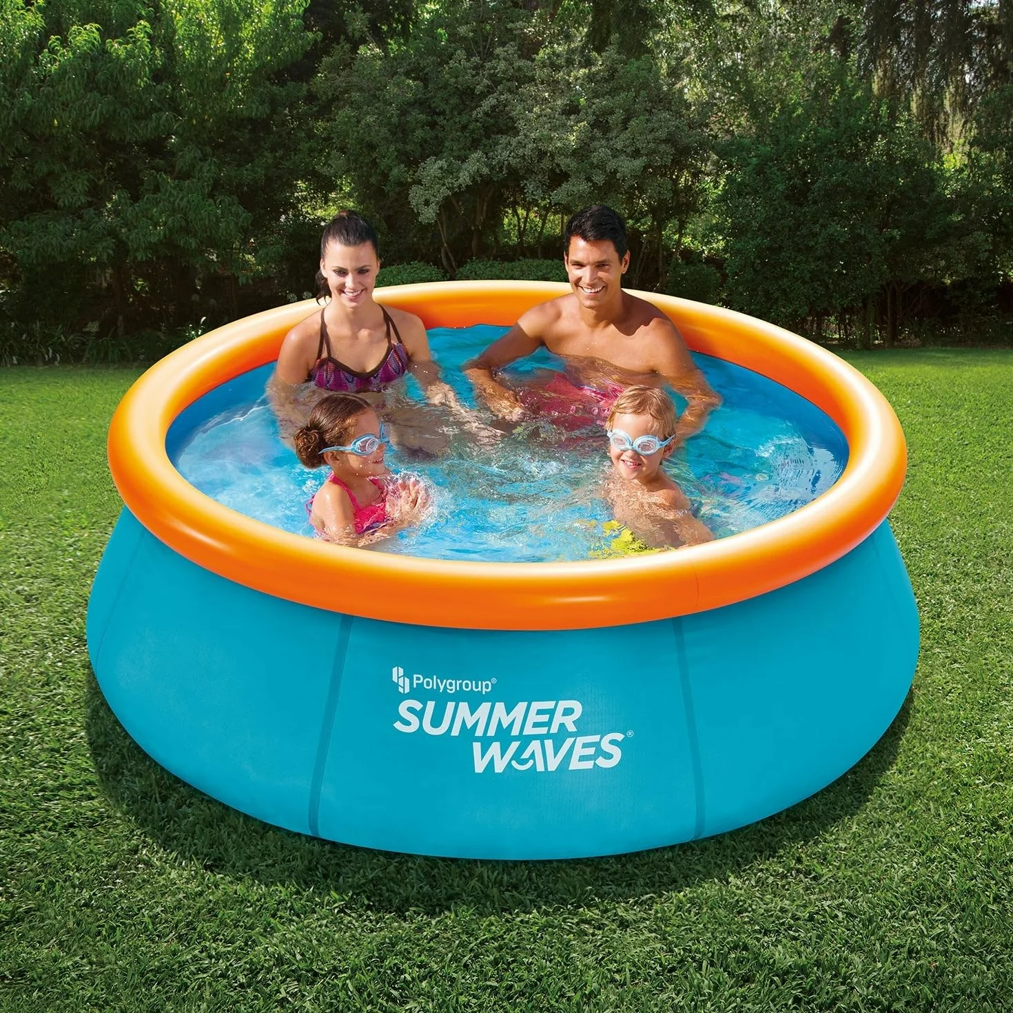 Summer Waves Piscine Familiale Gonflable Ronde 3D, 2,44 M x 76 CM, Comprend 2 Lunettes de Natation, 2302 L, Orange, PVC, Enfant