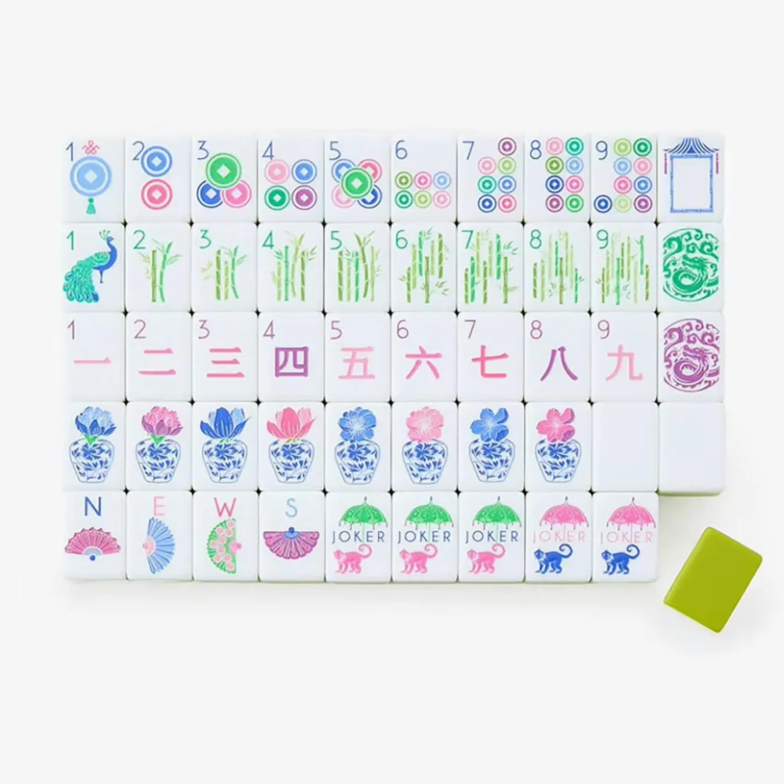 Ensemble de Mahjong américain, Carreaux acryliques dégradés à 4 Niveaux | Peacock Monkey Joker Art, numérotés, jeu de style complexe for le voyage à la maison