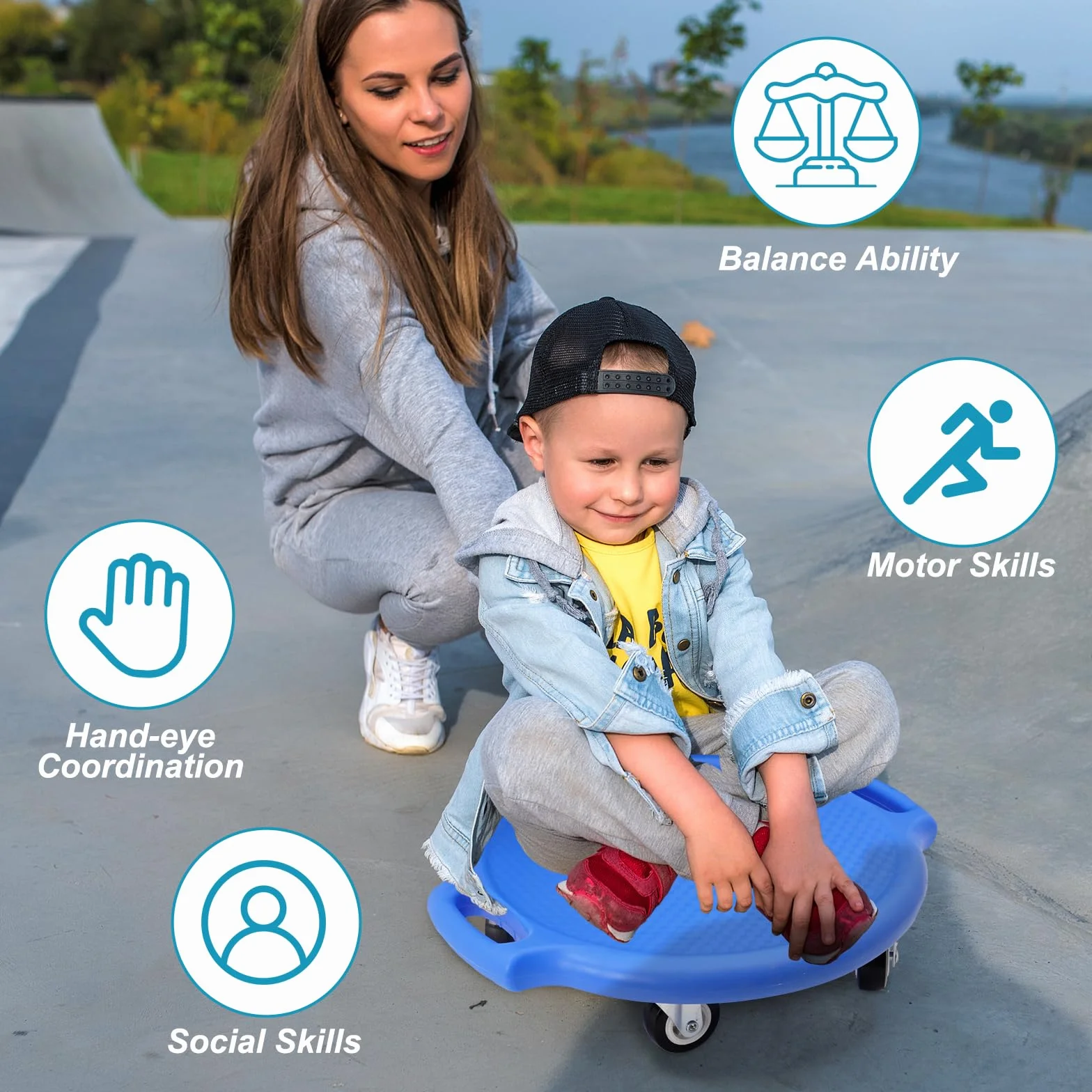 Planche à Roulettes pour Enfant avec Poignées, Roues Silencieuses, Jouet Éducatif