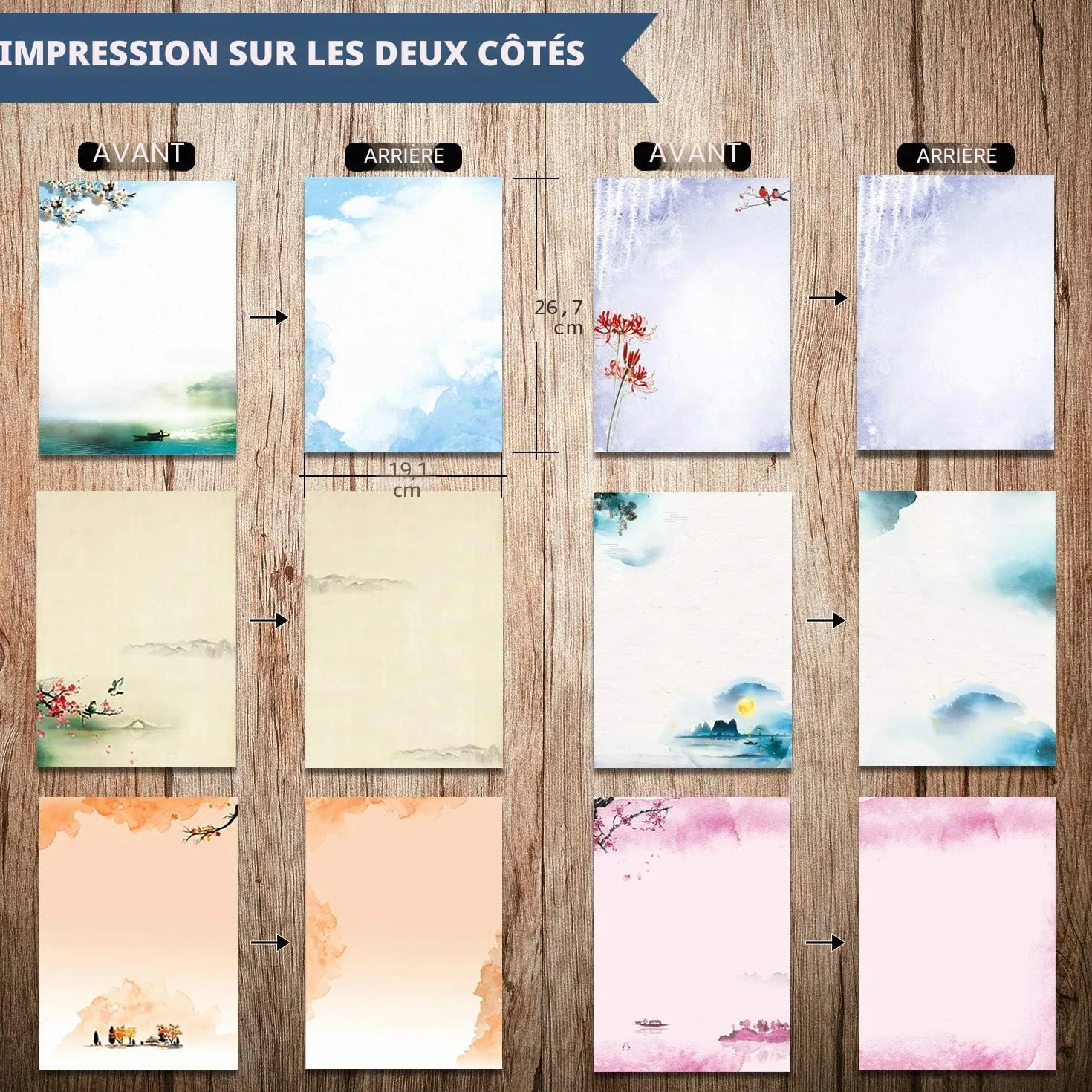 Papier à Lettre Japonais 48 Feuilles 24 Enveloppes Auto-adhésives 6 Assortis pour Imprimante