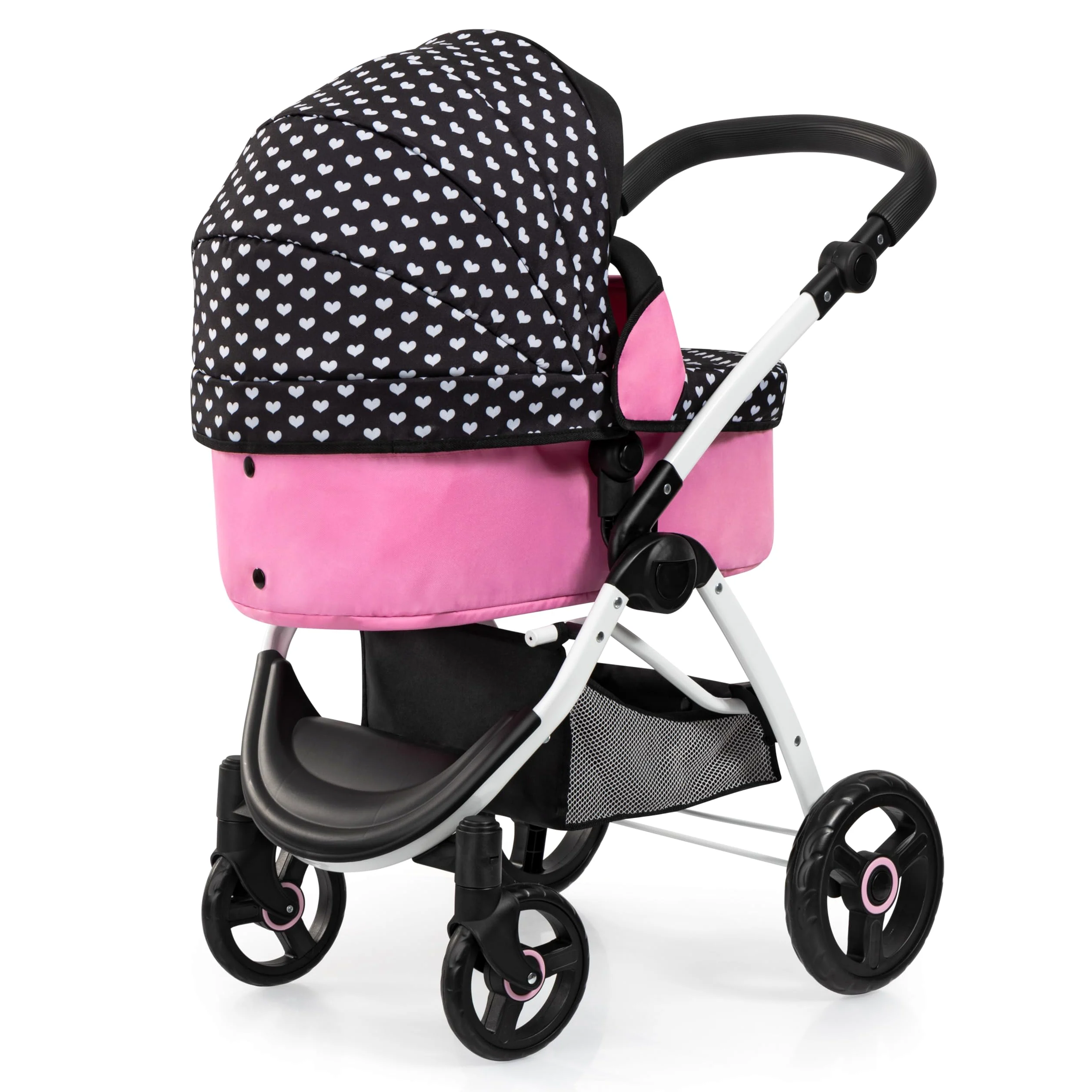 Bayer Design 17560AA Landau de poupée City Max avec Sac, réglable en Hauteur, Roues Avant pivotantes, Transformable en Poussette Canne, Panier intégré, Noir, Rose | réglable en hauteur, roues avant pivotantes, transformable en poussette canne, panier inté