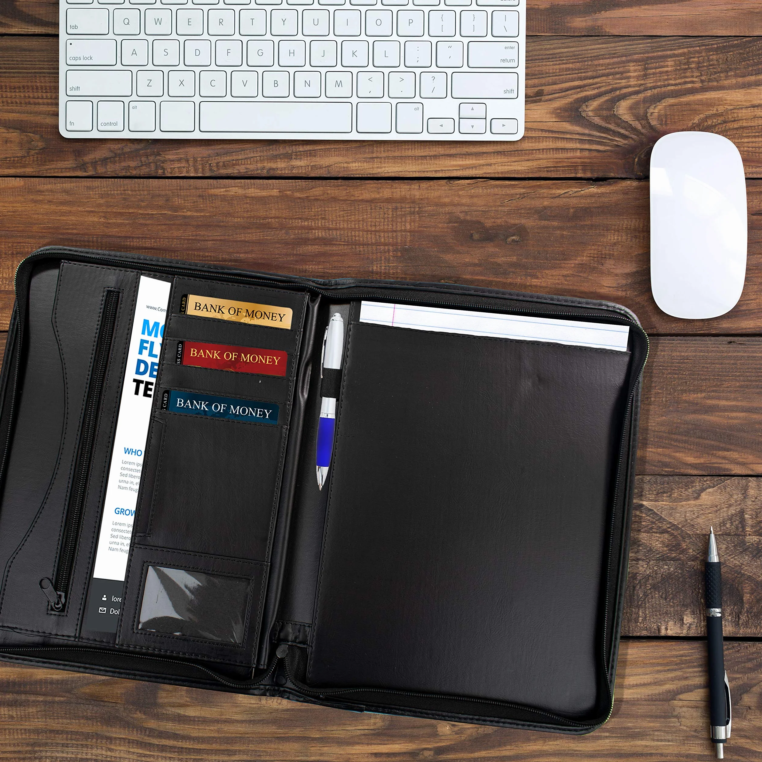 Organisateur de fichiers extensible 25 compartiments A4 zippé simili cuir noir