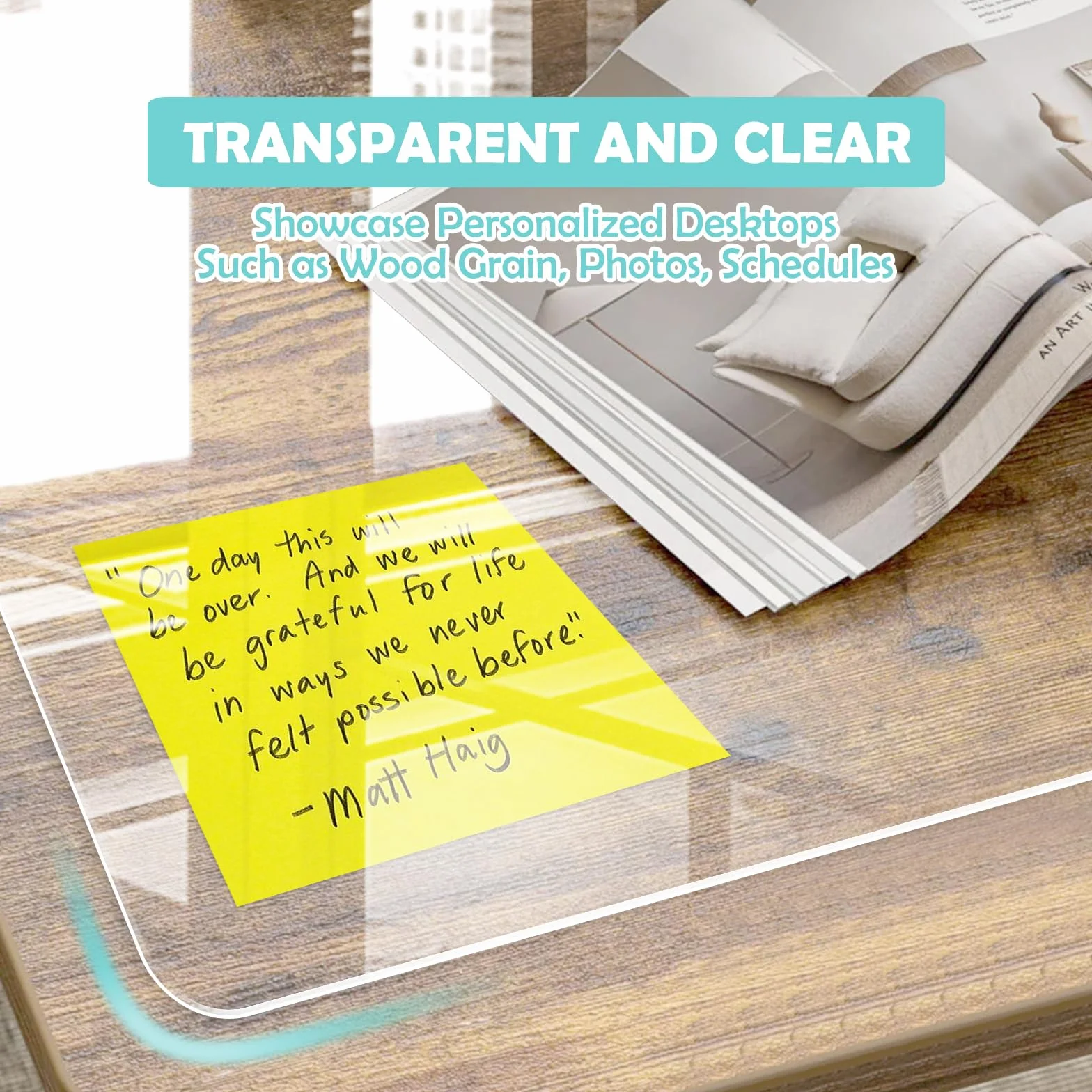 Tapis de Bureau Transparent 80 x 40 cm PVC Protection Bureau Antidérapant Résistant à la Chaleur