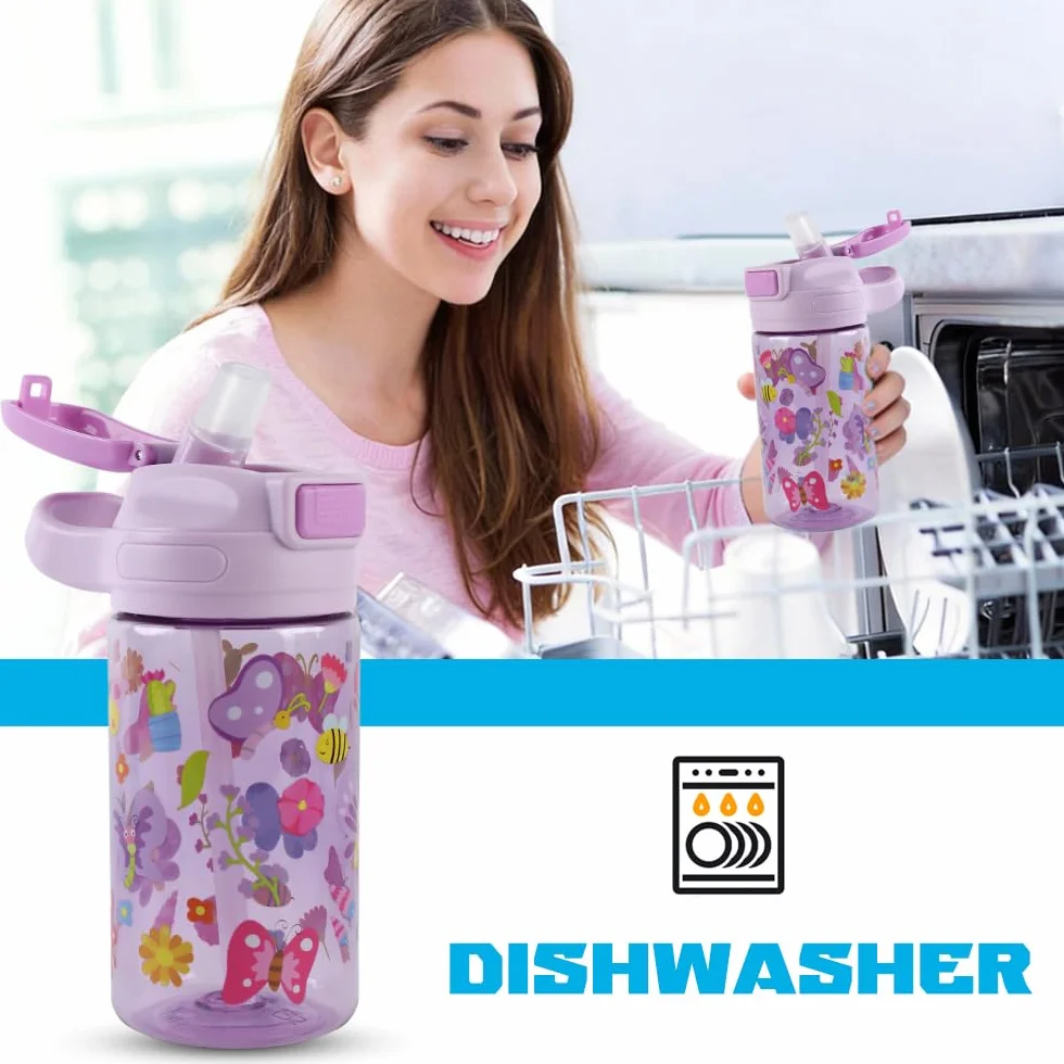 Gourde Enfant 400ml Anti Fuite Sans BPA avec Paille Papillon